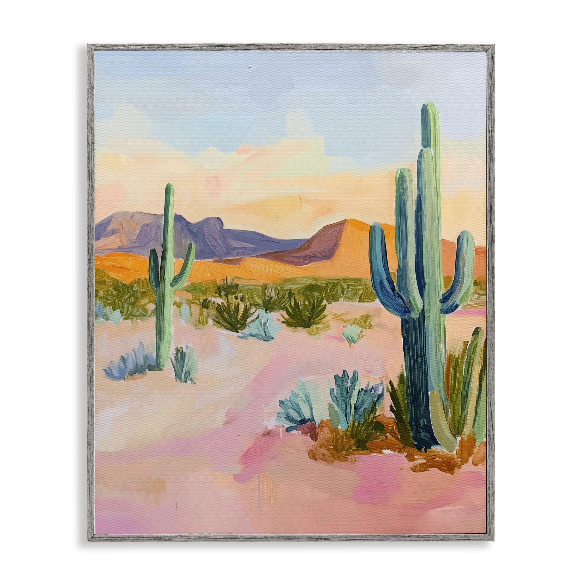 Stupell Industries Cactus Desert with Soft Sunset Gray Framed Giclee Art, design by The Prints Vibe