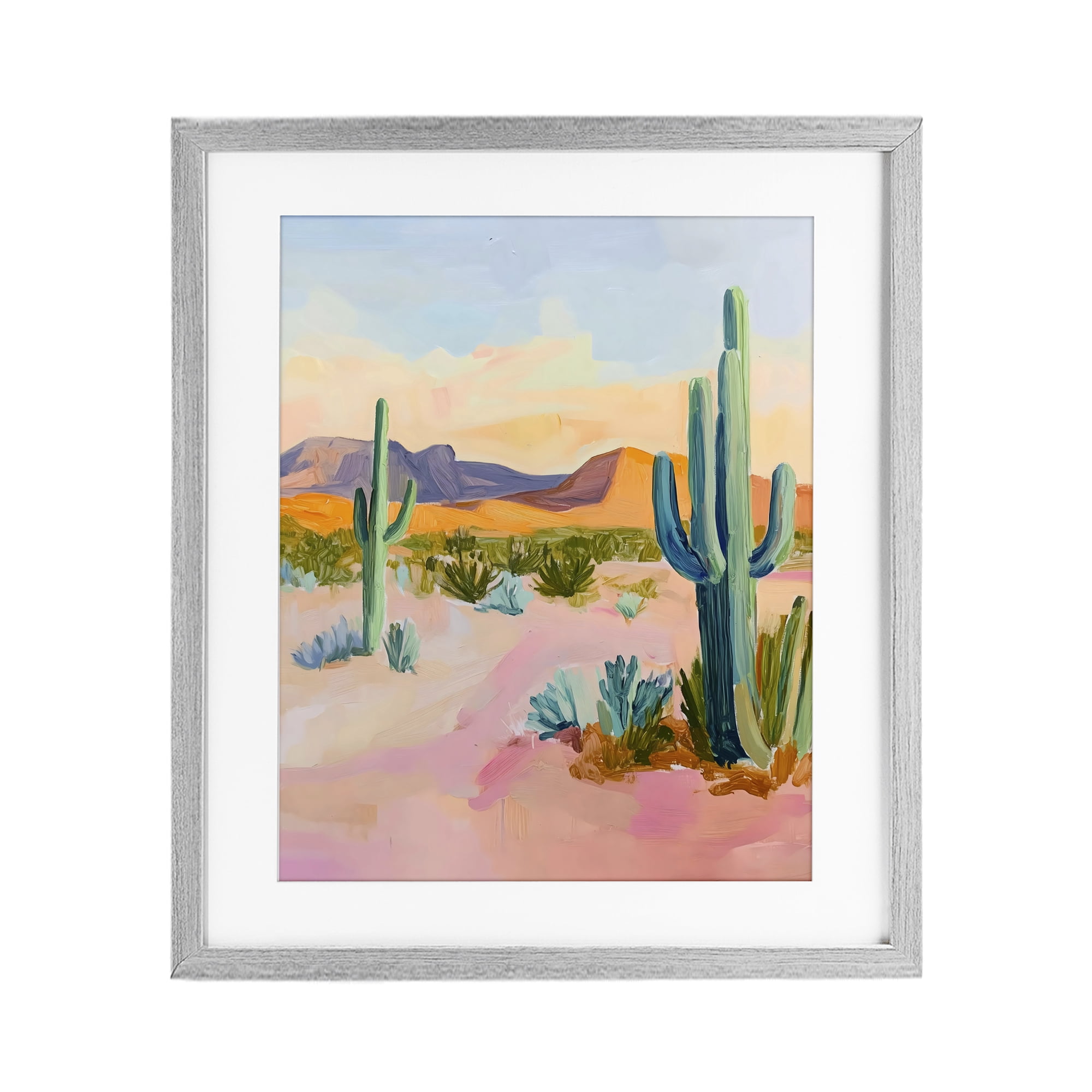 Stupell Industries Cactus Desert with Soft Sunset Gray Framed Print Under Glass, design by The Prints Vibe