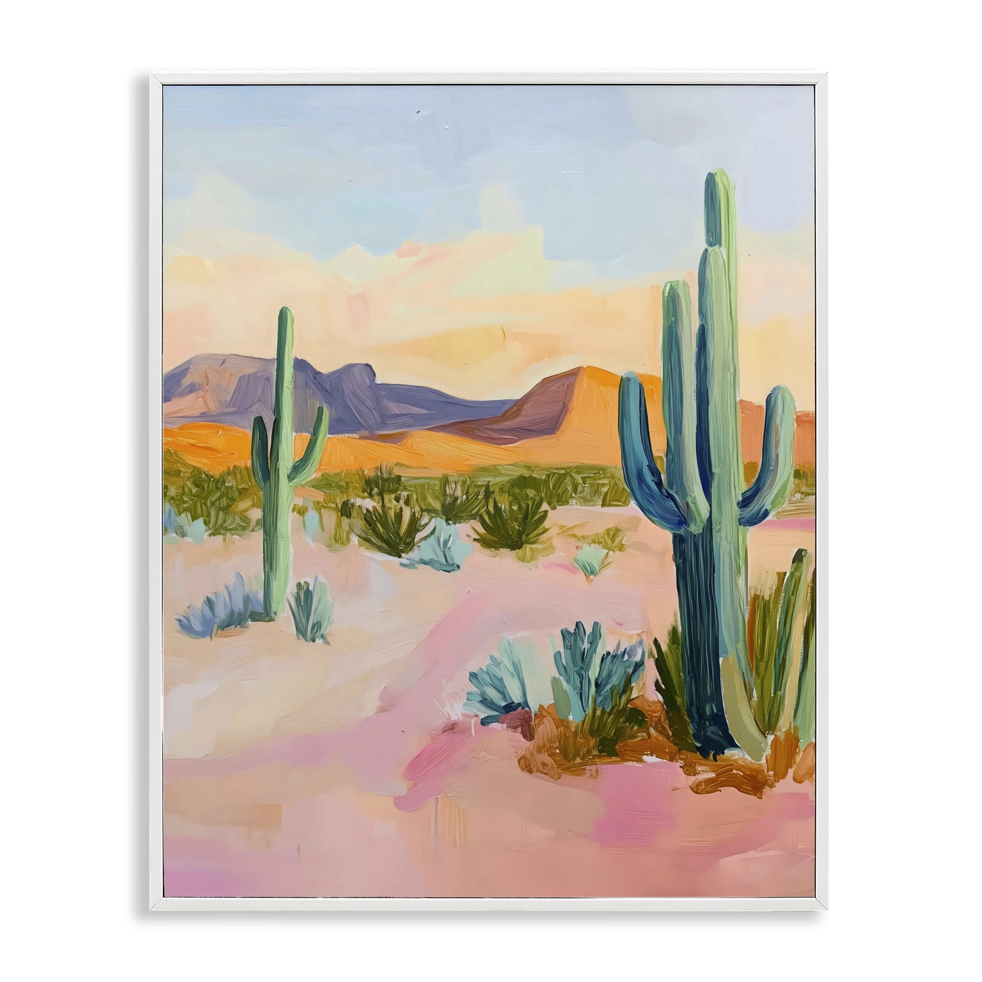 Stupell Industries Cactus Desert with Soft Sunset White Framed Giclee Art, design by The Prints Vibe