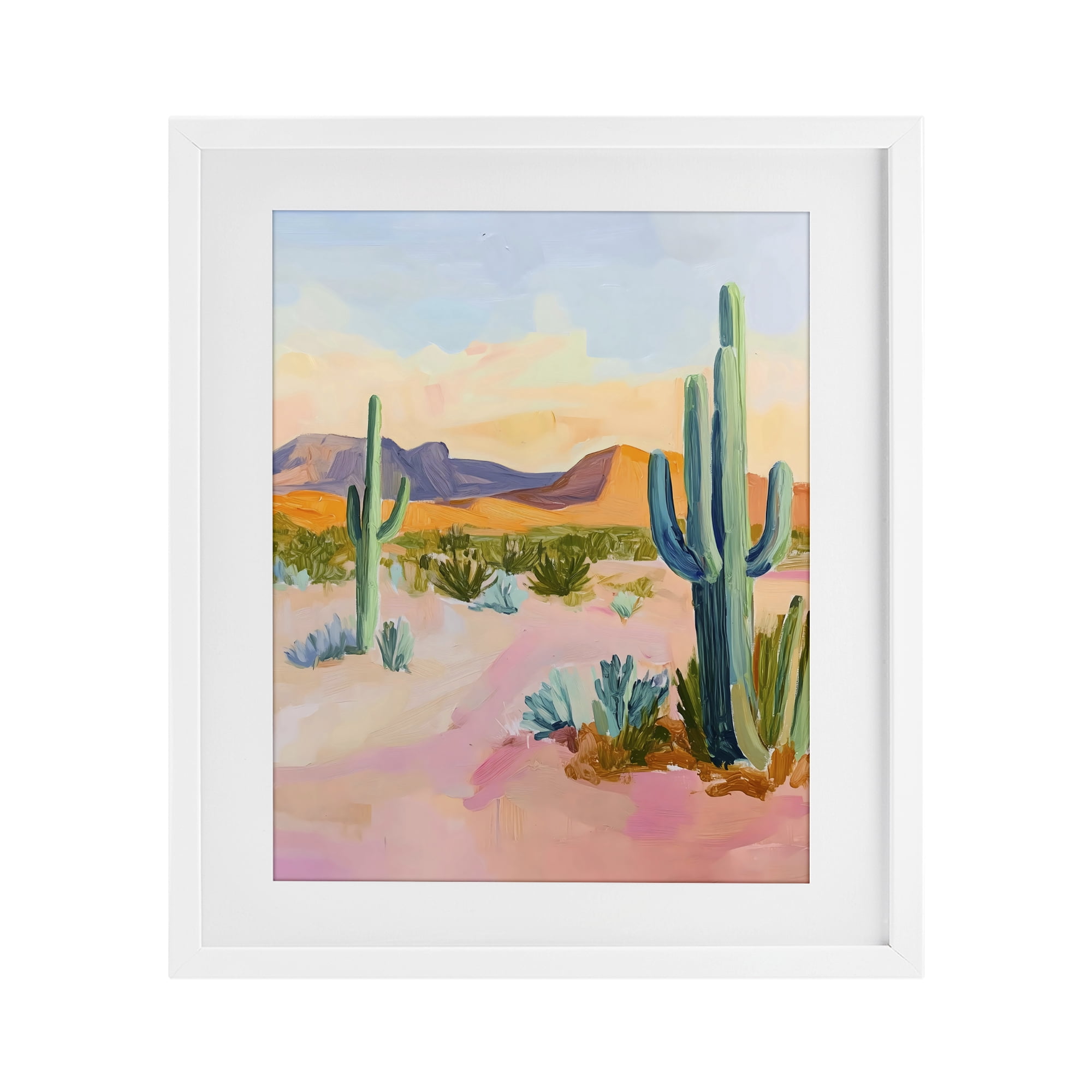 Stupell Industries Cactus Desert with Soft Sunset White Framed Print Under Glass, design by The Prints Vibe