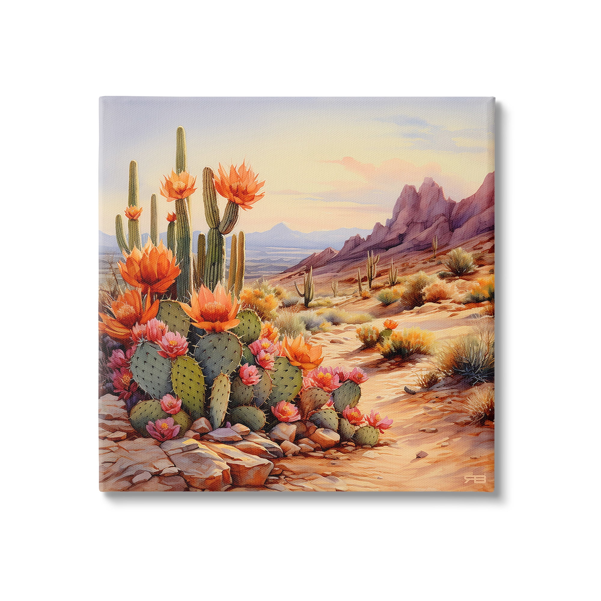 Stupell Industries Cactus Flower Landscape Landscape Painting Gallery Wrapped Canvas Art Print Wall Art, 17 x 17