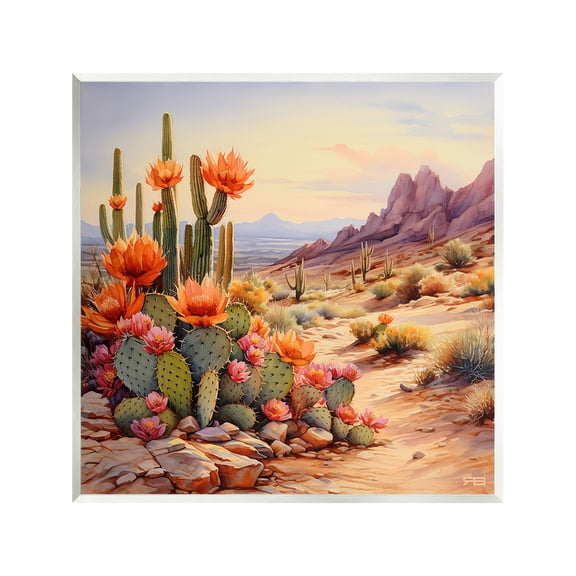 Stupell Industries Cactus Flower Landscape Landscape Painting Unframed Art Print Wall Art, 12 x 12