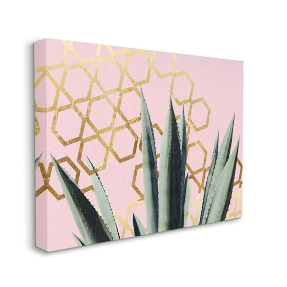 Stupell Industries Cactus Leaves and Geometric Pattern over Pink Design by Daphne Polselli, 36" x 48"