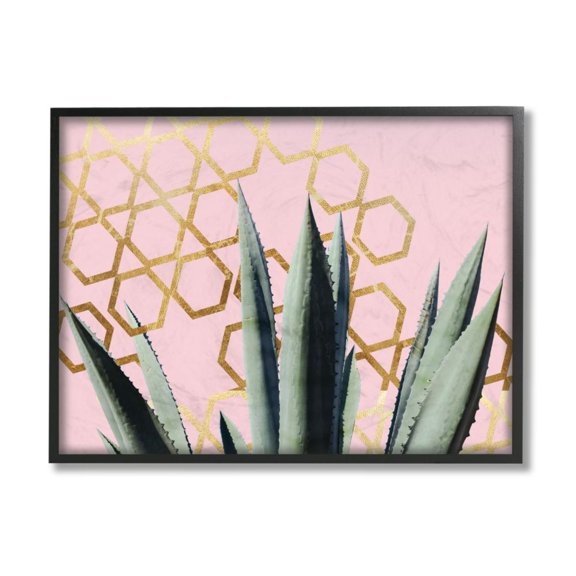 Stupell Industries Cactus Leaves and Geometric Pattern over Pink Design by Daphne Polselli