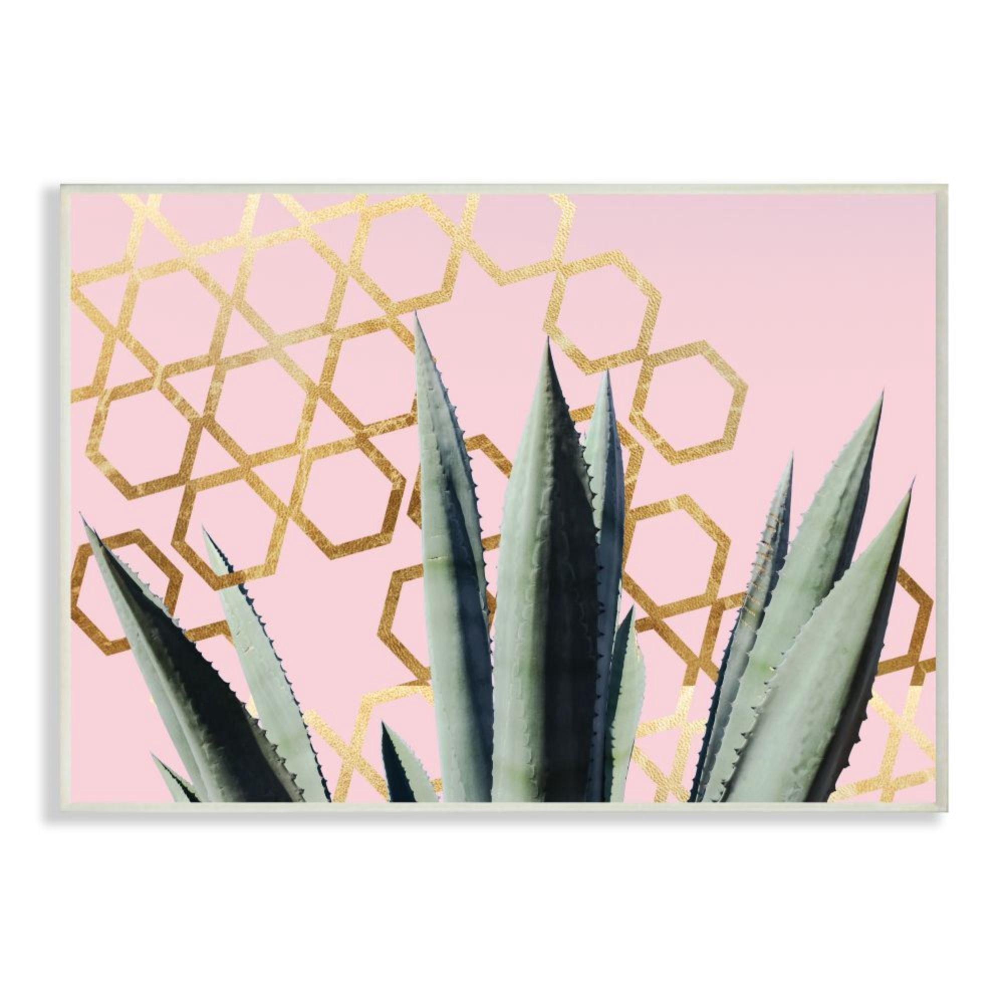 Stupell Industries Cactus Leaves and Geometric Pattern over Pink Design by Daphne Polselli