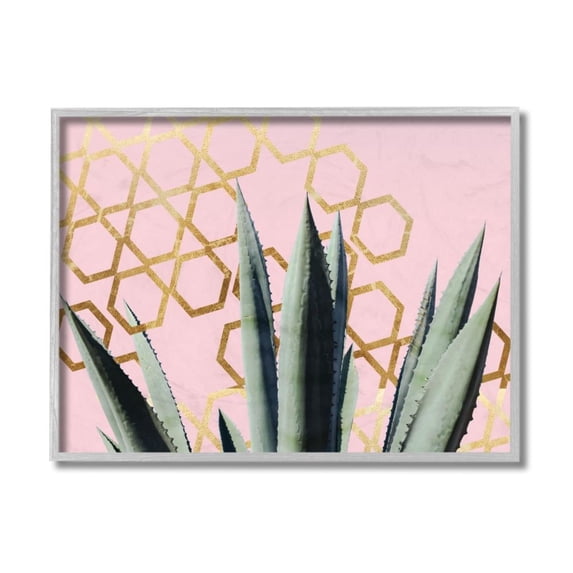 Stupell Industries Cactus Leaves and Geometric Pattern over Pink Design by Daphne Polselli