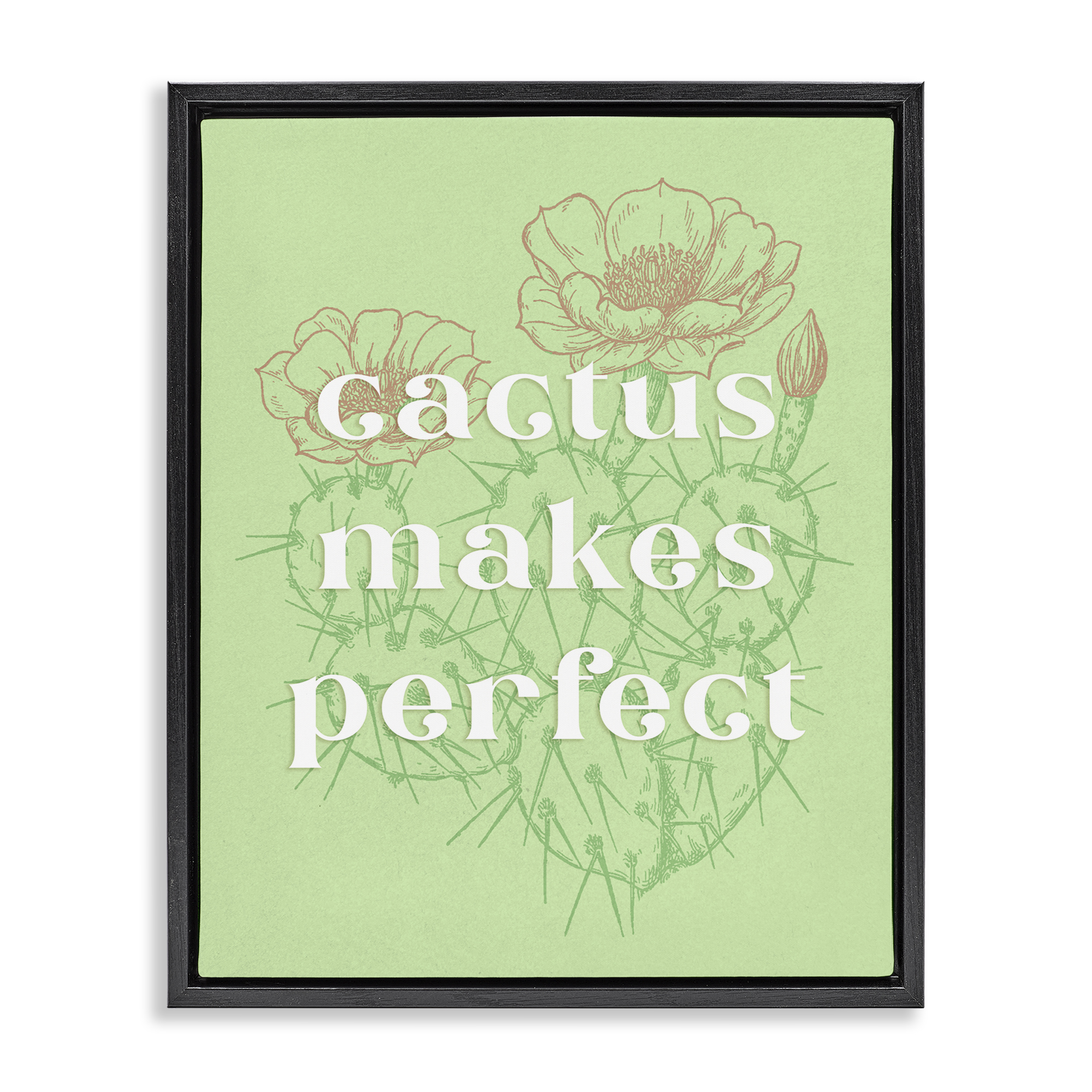 Stupell Industries Cactus Makes Perfect Plants & Flowers Painting Black Floater Framed Canvas Art Print Wall Art, 17 x 21