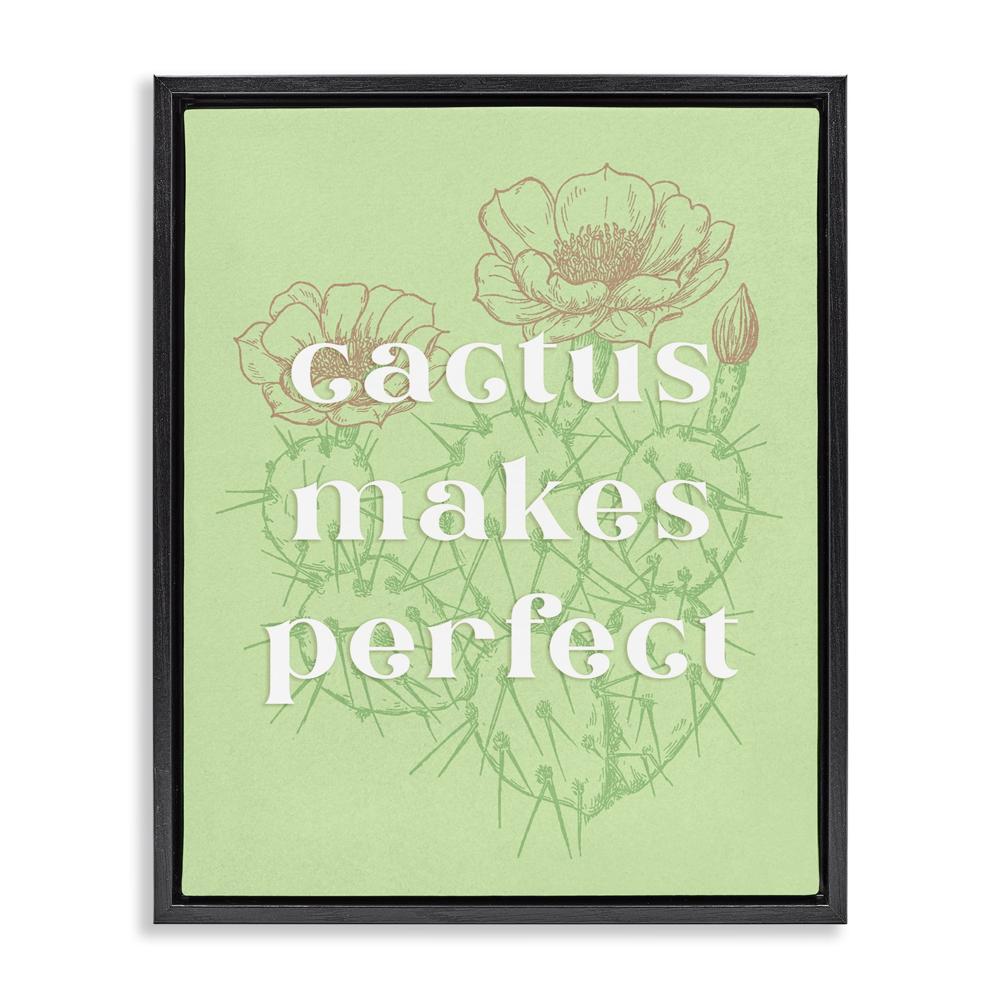 Stupell Industries Cactus Makes Perfect Plants & Flowers Painting Black Floater Framed Canvas Art Print Wall Art, 25 x 31