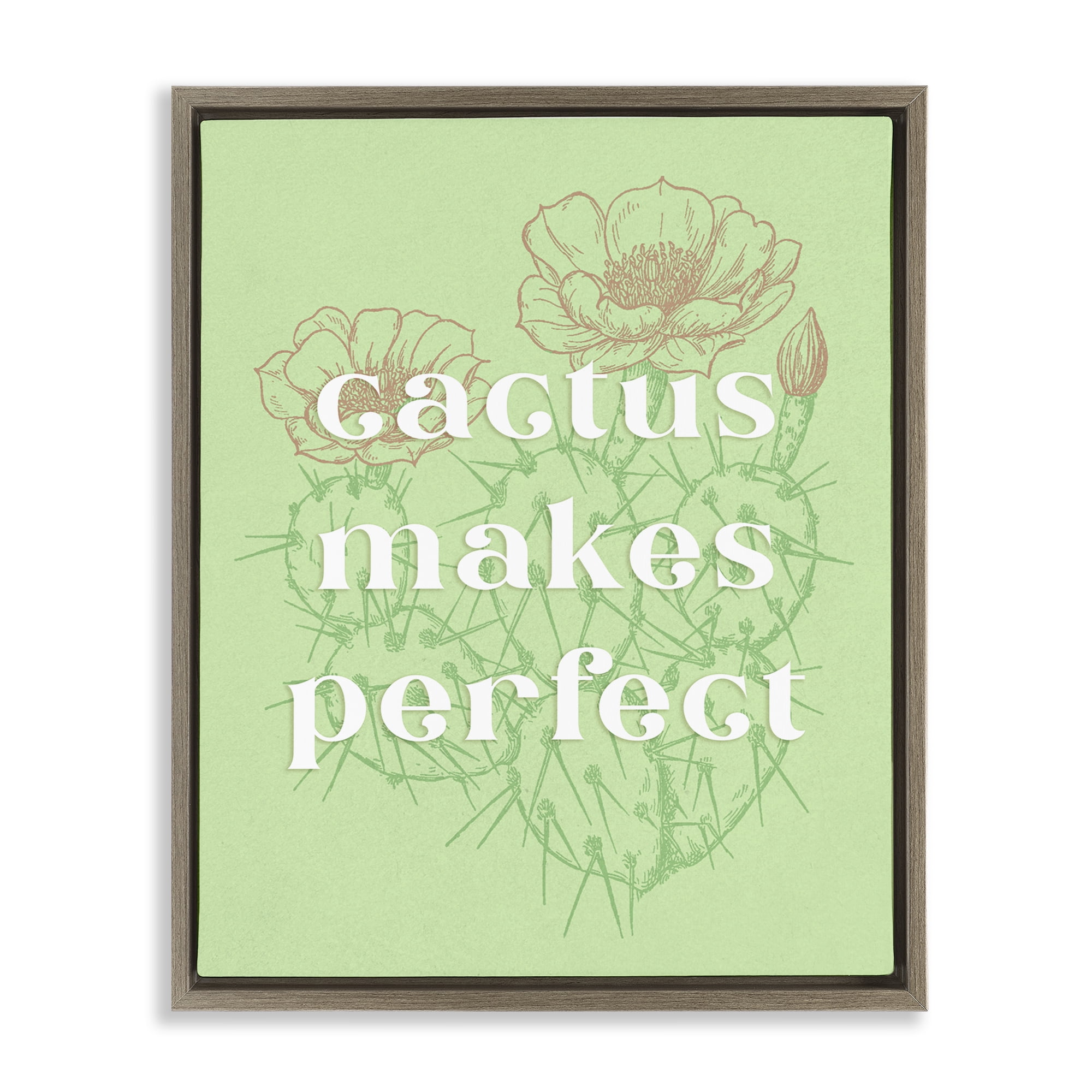 Stupell Industries Cactus Makes Perfect Plants & Flowers Painting Brown Floater Framed Canvas Art Print Wall Art, 25 x 31