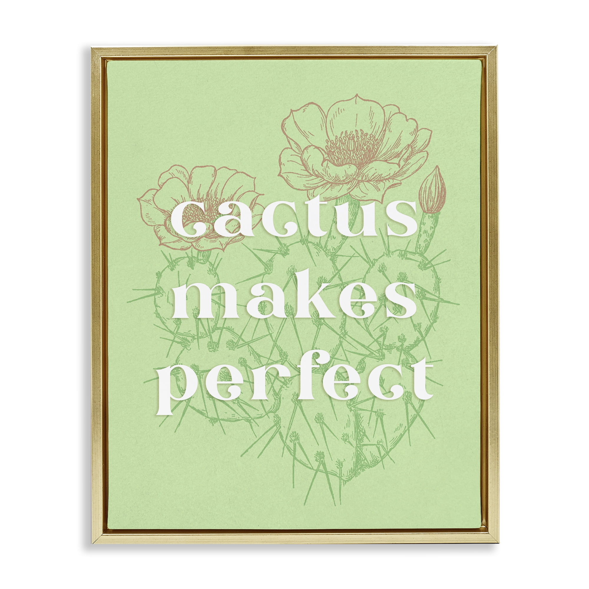 Stupell Industries Cactus Makes Perfect Plants & Flowers Painting Gold Floater Framed Canvas Art Print Wall Art, 25 x 31