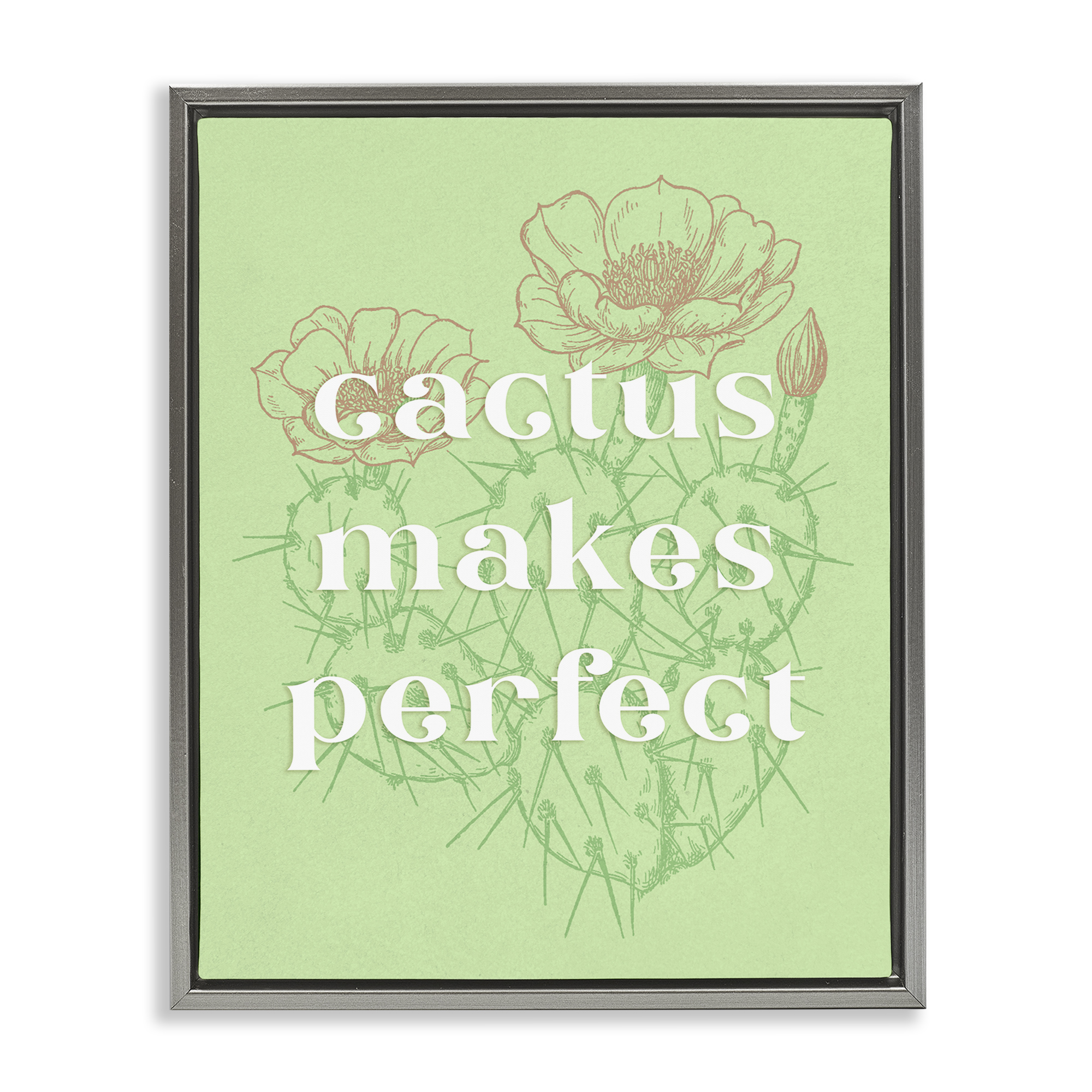 Stupell Industries Cactus Makes Perfect Plants & Flowers Painting Gray Floater Framed Canvas Art Print Wall Art, 17 x 21