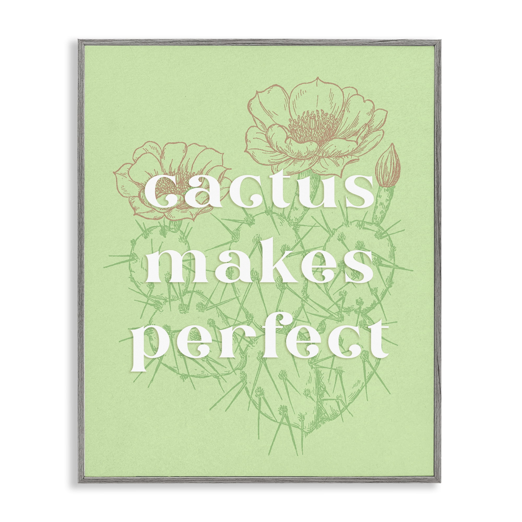 Stupell Industries Cactus Makes Perfect Plants & Flowers Painting Gray Framed Art Print Wall Art, 11 x 14