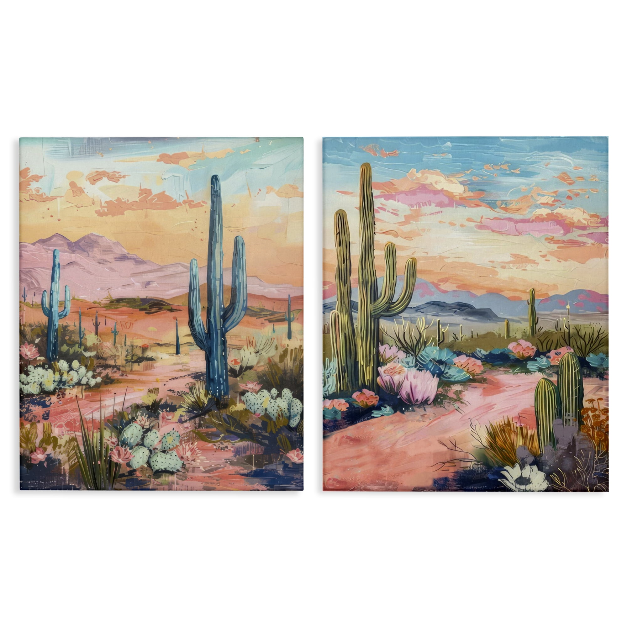 Stupell Industries Cactus Paths & Sunset Landscape & Nature Painting Wrapped Canvas Art Print Wall Art, 24 x 30, Set of 2
