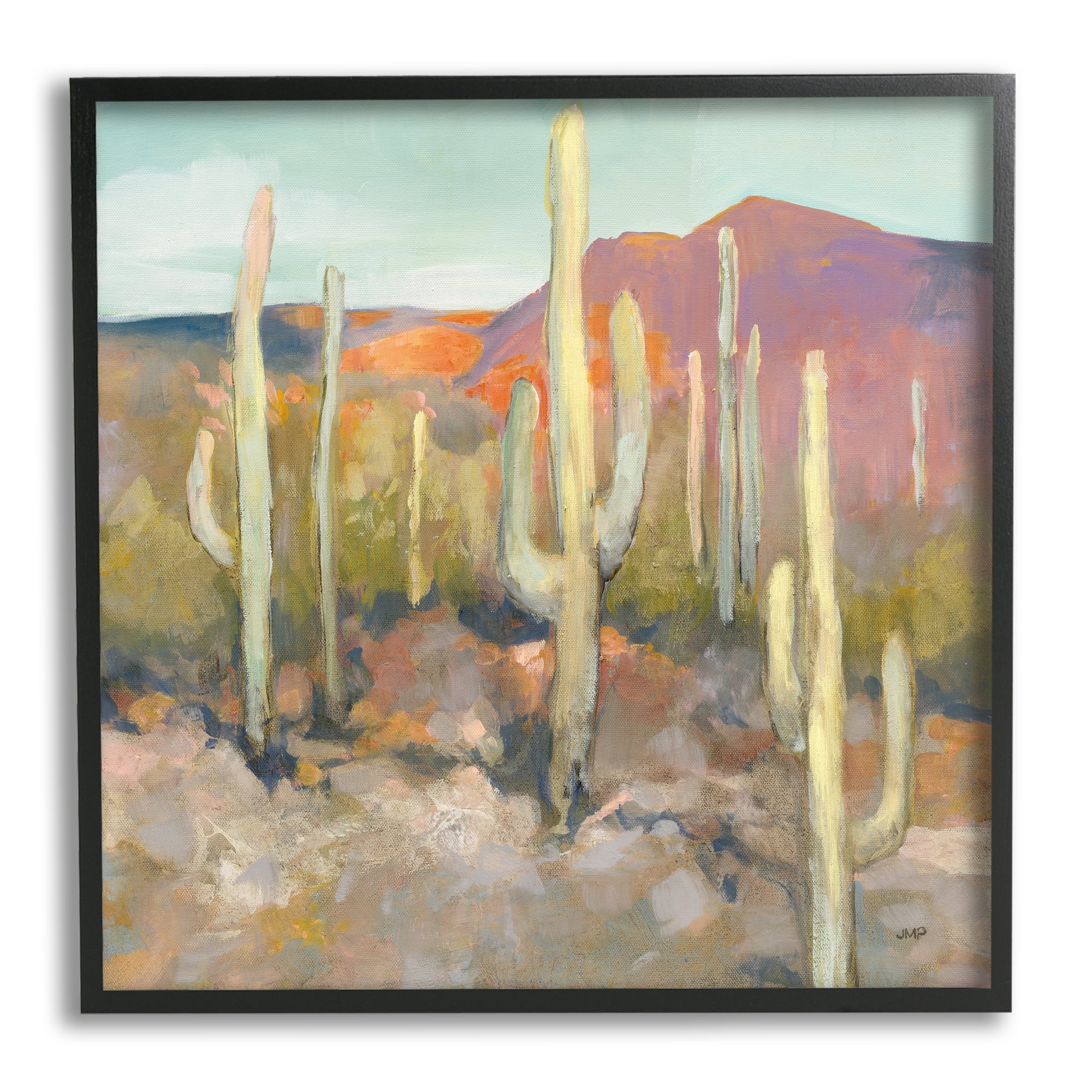 Stupell Industries Cactus Plant Desert Landscape Soft Southwestern Plant Painting Black Framed Art Print Wall Art, 24x24, by Julia Purinton