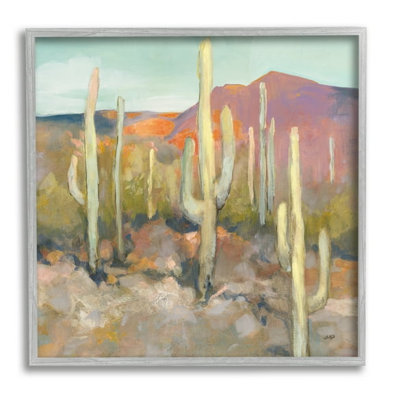 Stupell Industries Cactus Plant Desert Landscape Soft Southwestern Plant Painting Gray Framed Art Print Wall Art, 17x17, by Julia Purinton