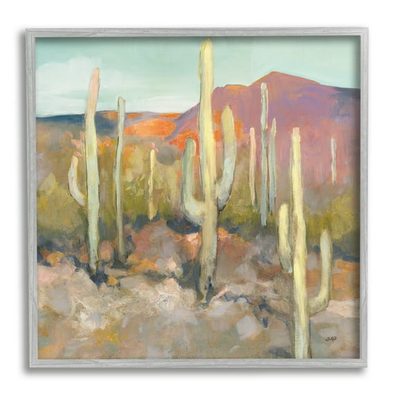 Stupell Industries Cactus Plant Desert Landscape Soft Southwestern Plant Painting Gray Framed Art Print Wall Art, 17x17, by Julia Purinton