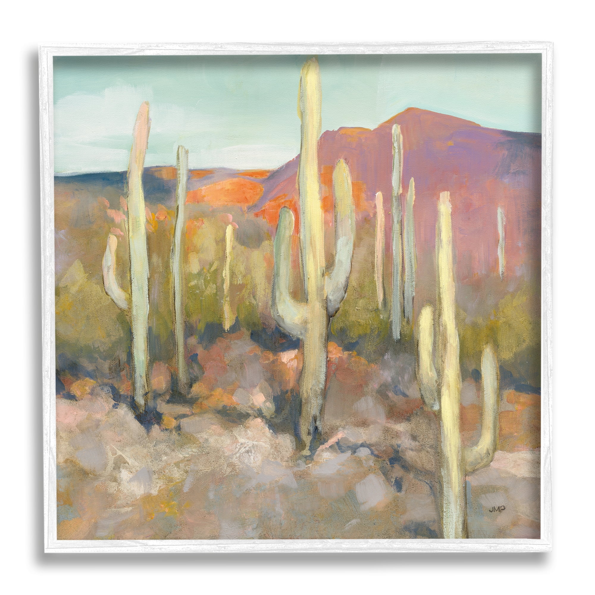 Stupell Industries Cactus Plant Desert Landscape Soft Southwestern Plant Painting White Framed Art Print Wall Art, 17x17, by Julia Purinton