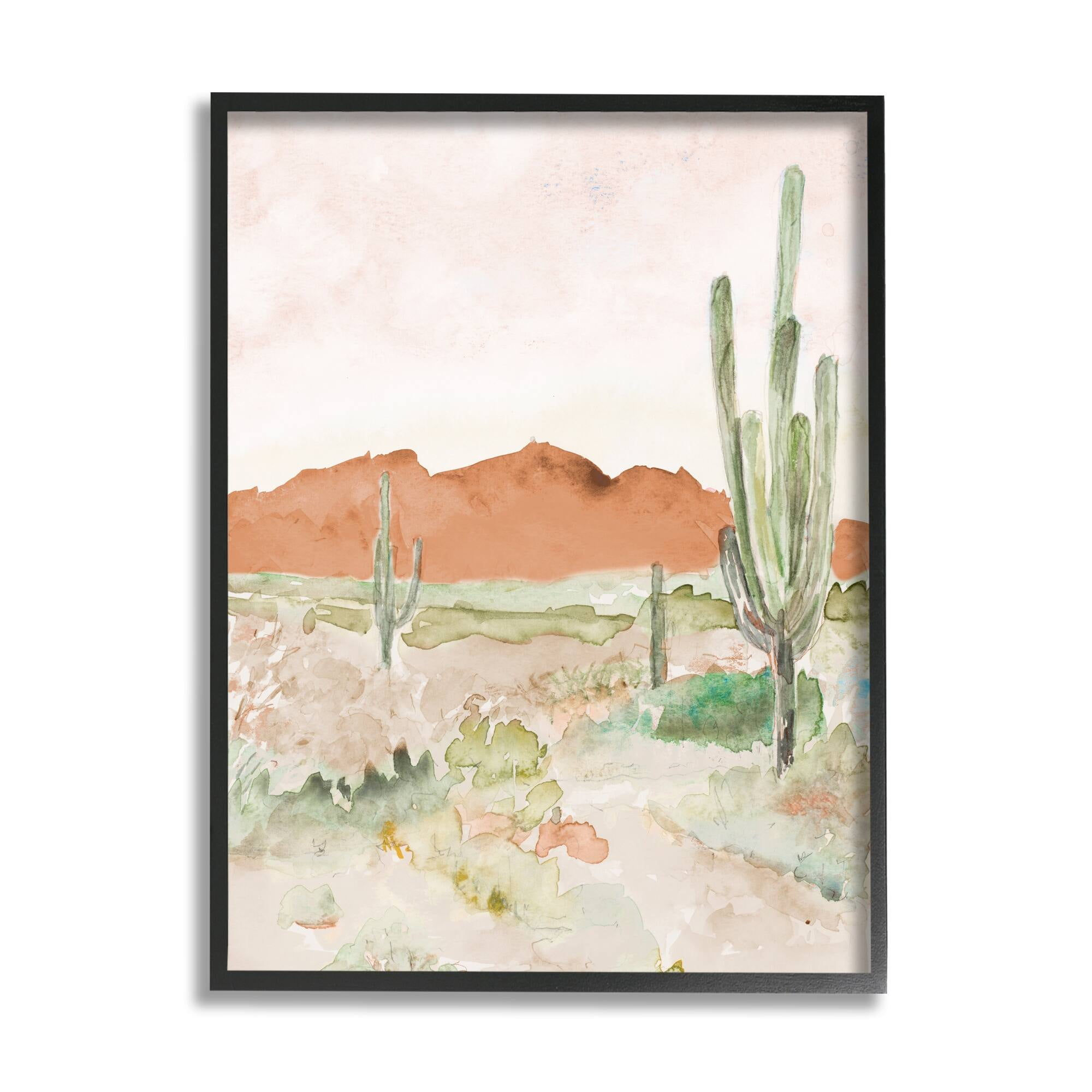 Stupell Industries Cactus Plants Dry Desert Scene Distant Cliffs Painting Black Framed Art Print Wall Art, Design by Lanie Loreth