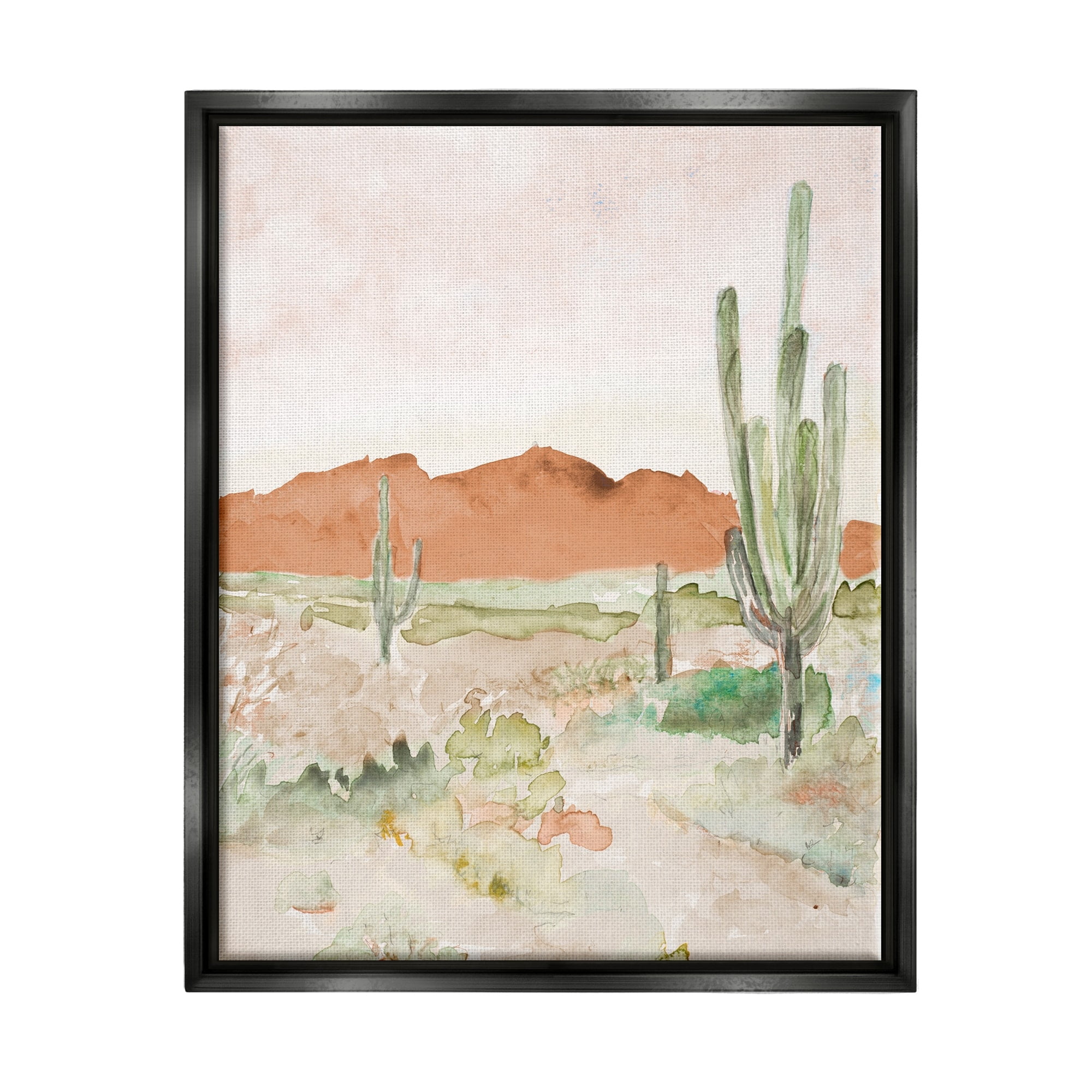 Stupell Industries Cactus Plants Dry Desert Scene Distant Cliffs Painting Jet Black Floating Framed Canvas Print Wall Art, Design by Lanie Loreth