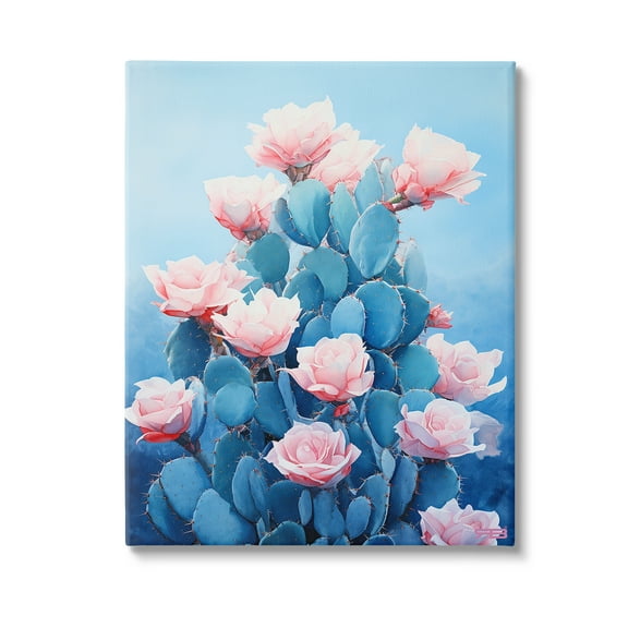 Stupell Industries Cactus & Rose Blossoms Botanical & Floral Painting Gallery Wrapped Canvas Art Print Wall Art, 16 x 20