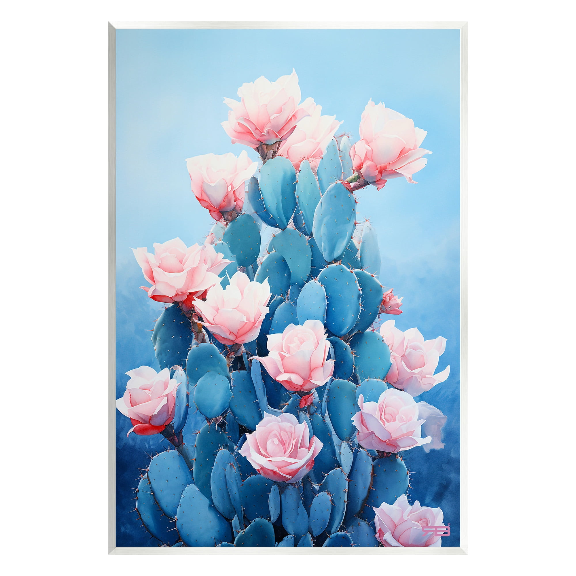 Stupell Industries Cactus & Rose Blossoms Botanical & Floral Painting Unframed Art Print Wall Art, 13 x 19