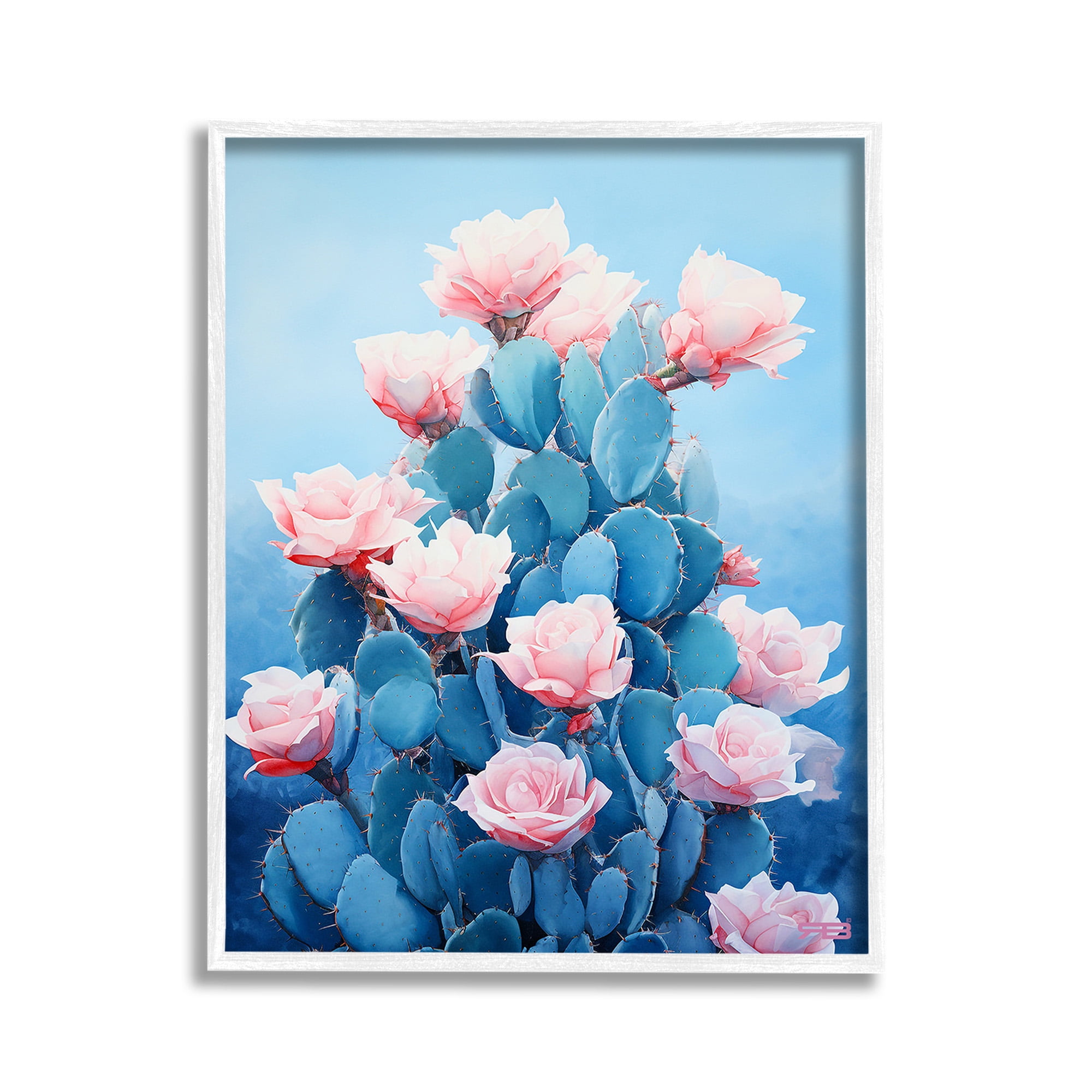 Stupell Industries Cactus & Rose Blossoms Botanical & Floral Painting White Framed Art Print Wall Art, 11 x 14