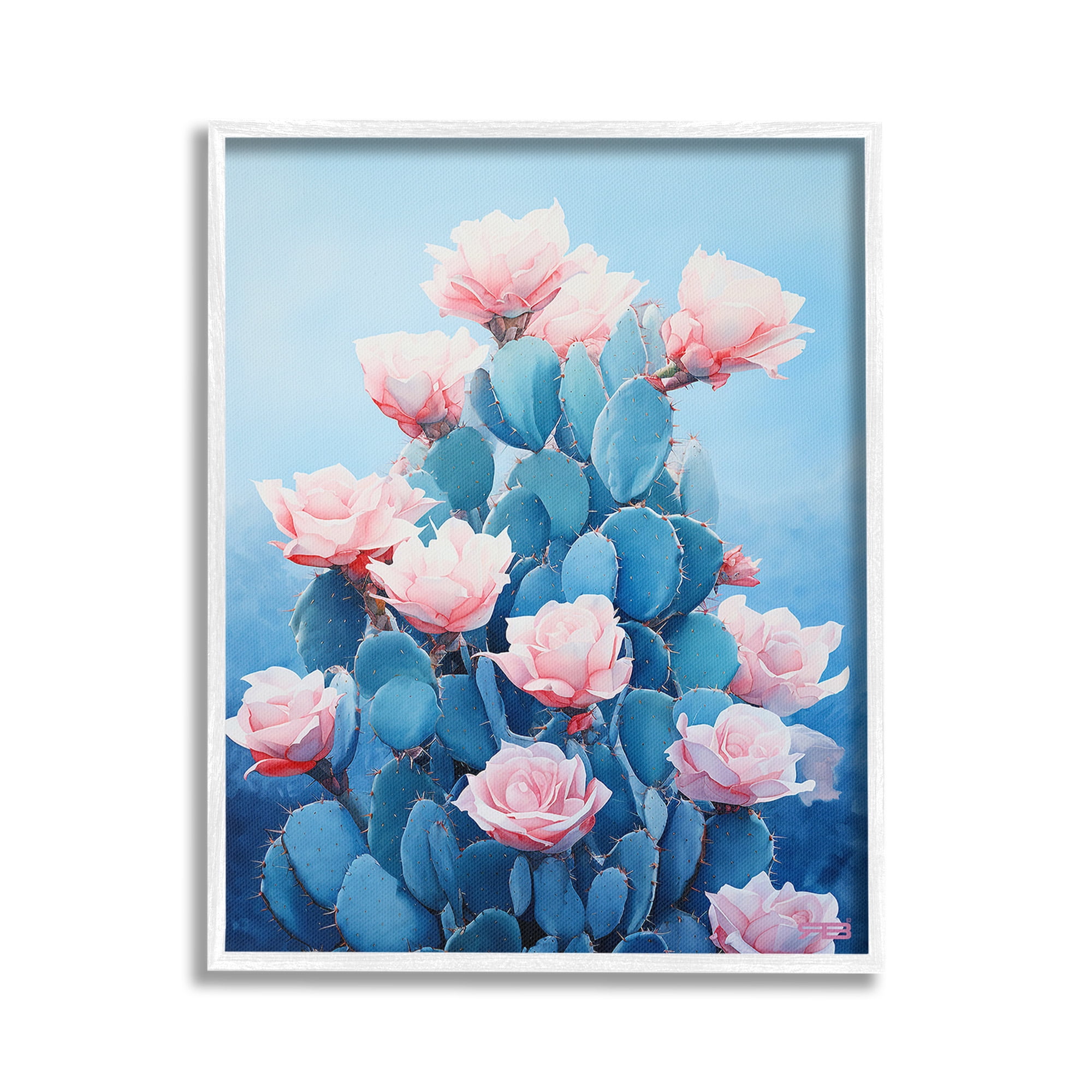 Stupell Industries Cactus & Rose Blossoms Botanical & Floral Painting White Framed Art Print Wall Art, 16 x 20