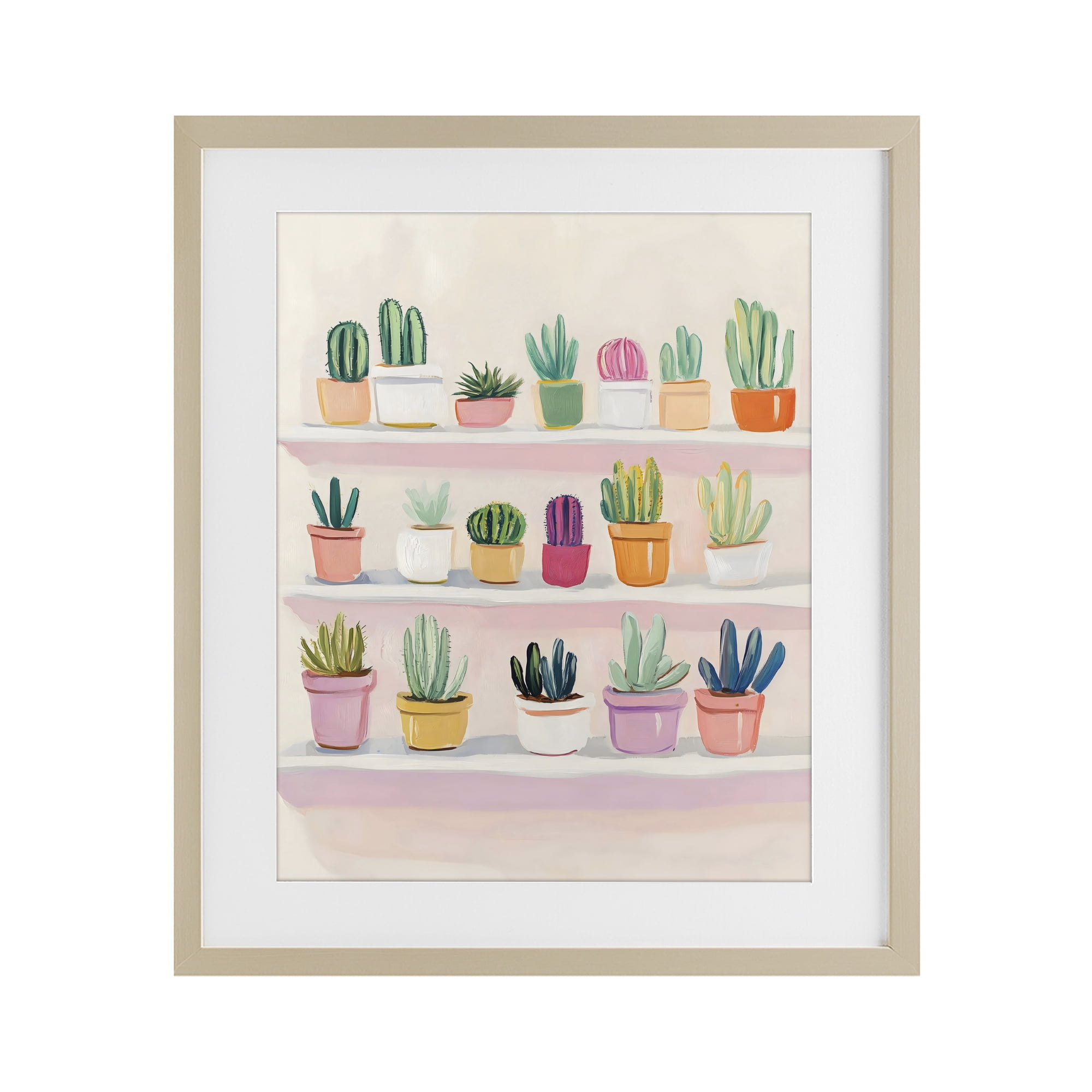 Stupell Industries Cactus Shelf Arrangement Birch Framed Print Under Glass, design by The Prints Vibe