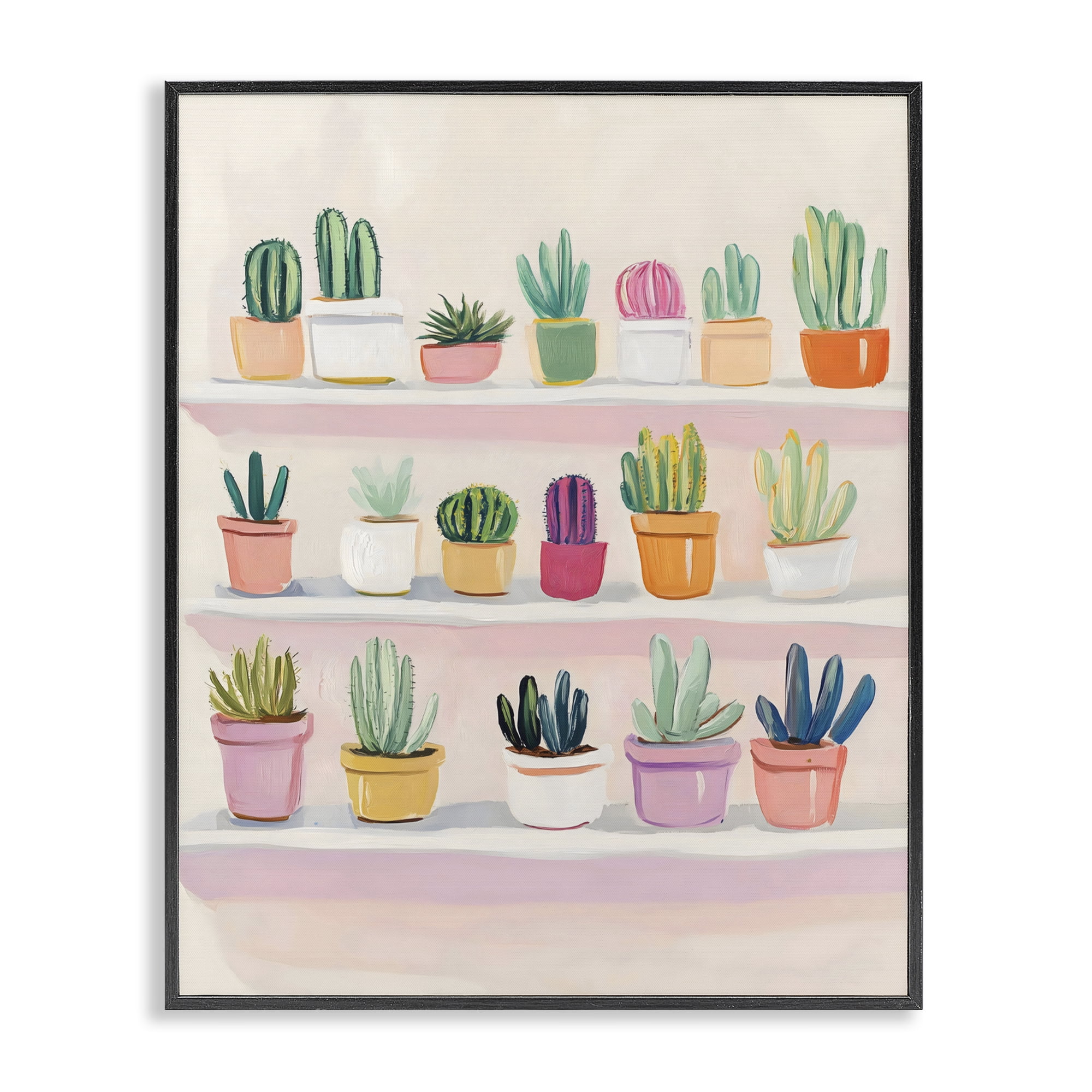 Stupell Industries Cactus Shelf Arrangement Black Framed Giclee Art, design by The Prints Vibe