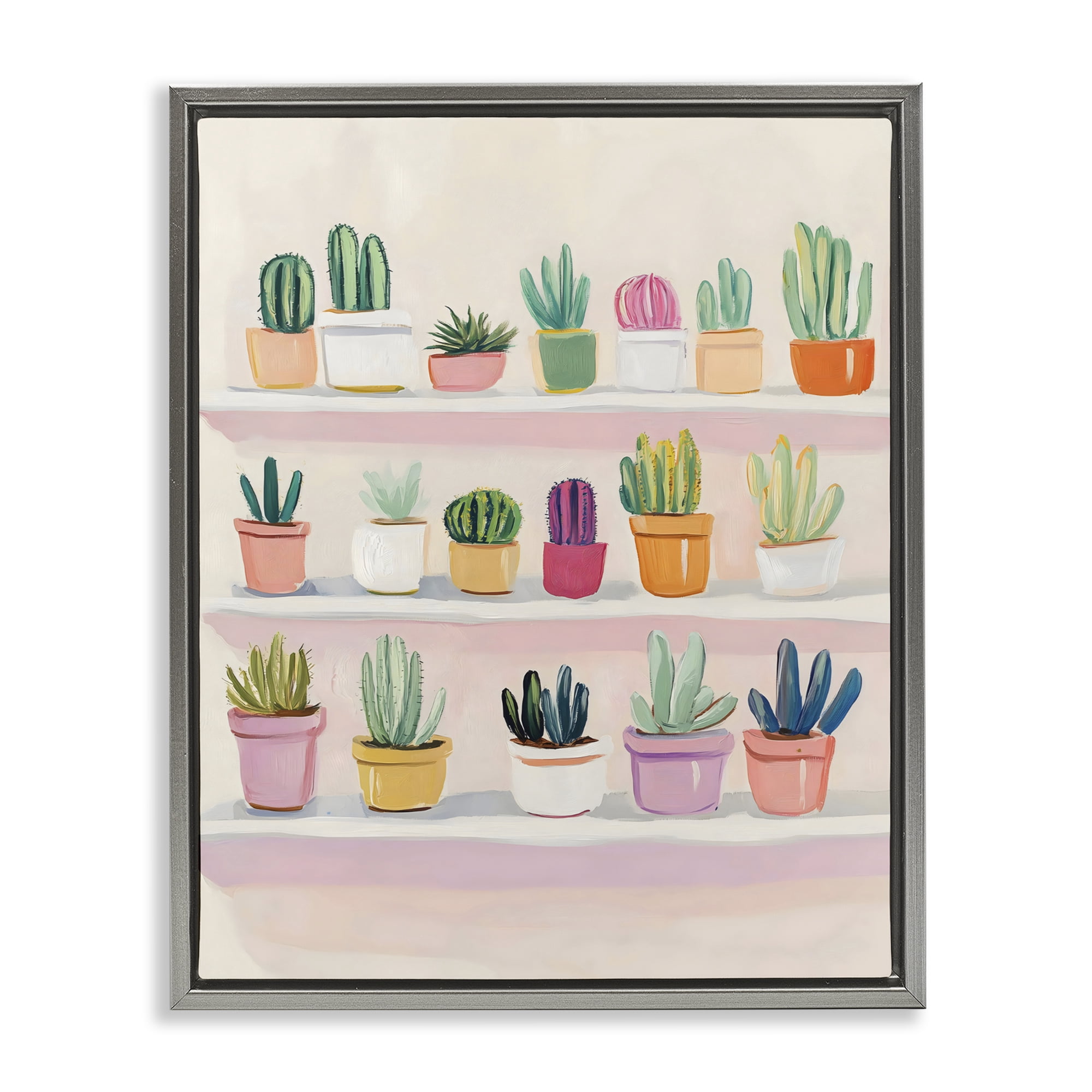 Stupell Industries Cactus Shelf Arrangement Gray Framed Floater Canvas Wall Art, design by The Prints Vibe