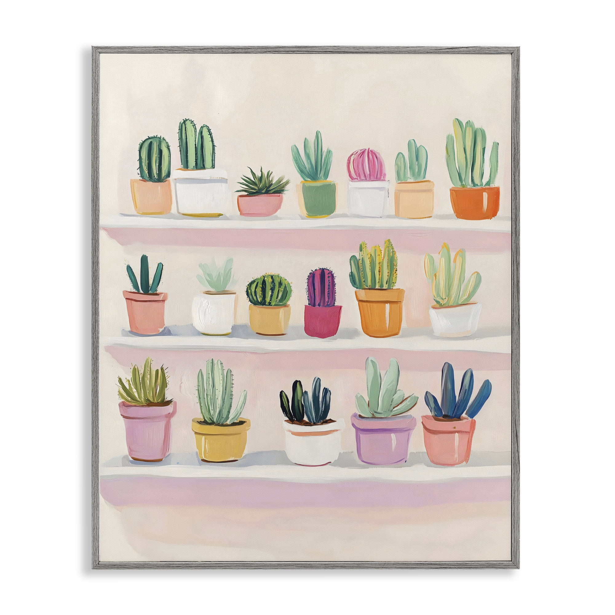 Stupell Industries Cactus Shelf Arrangement Gray Framed Giclee Art, design by The Prints Vibe