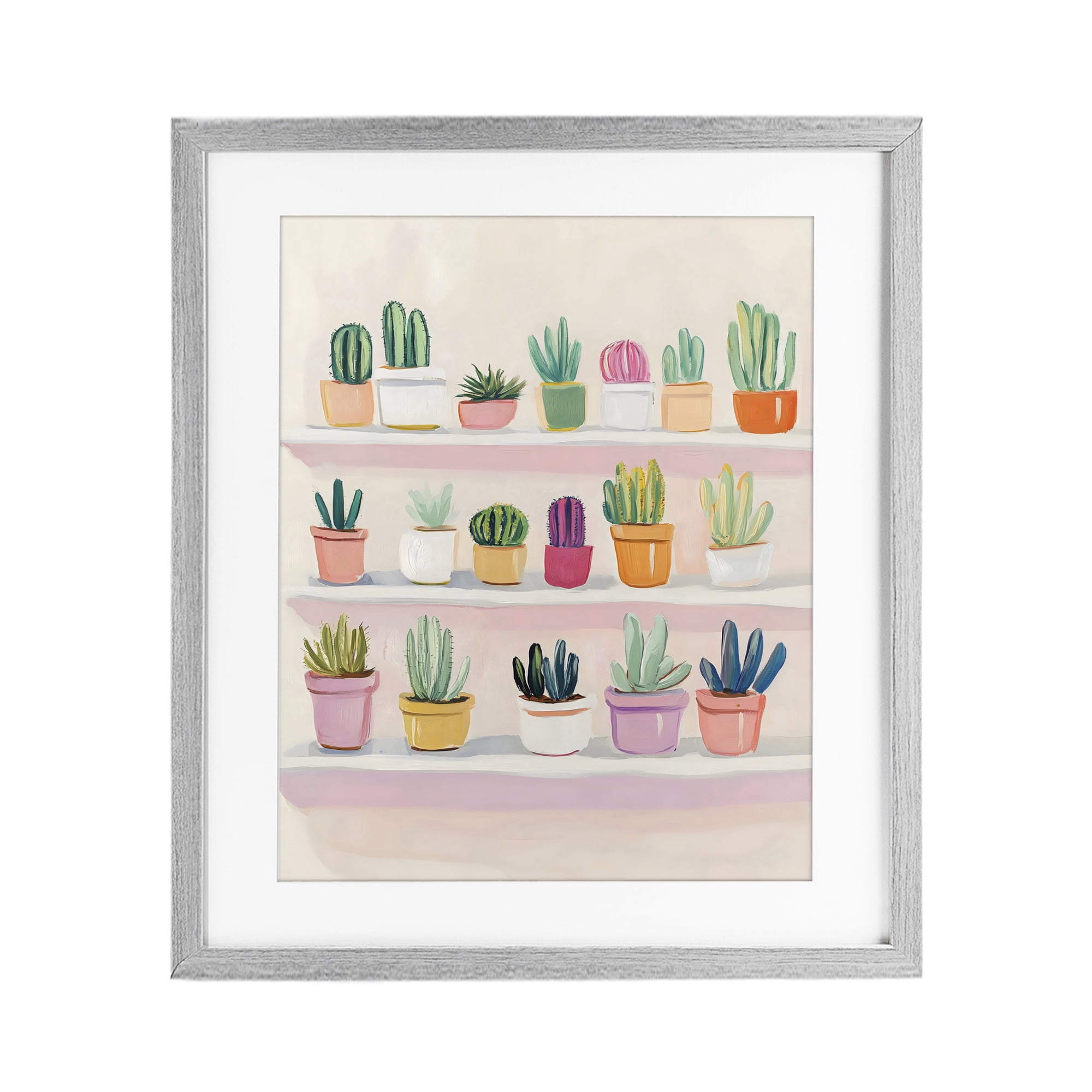 Stupell Industries Cactus Shelf Arrangement Gray Framed Print Under Glass, design by The Prints Vibe