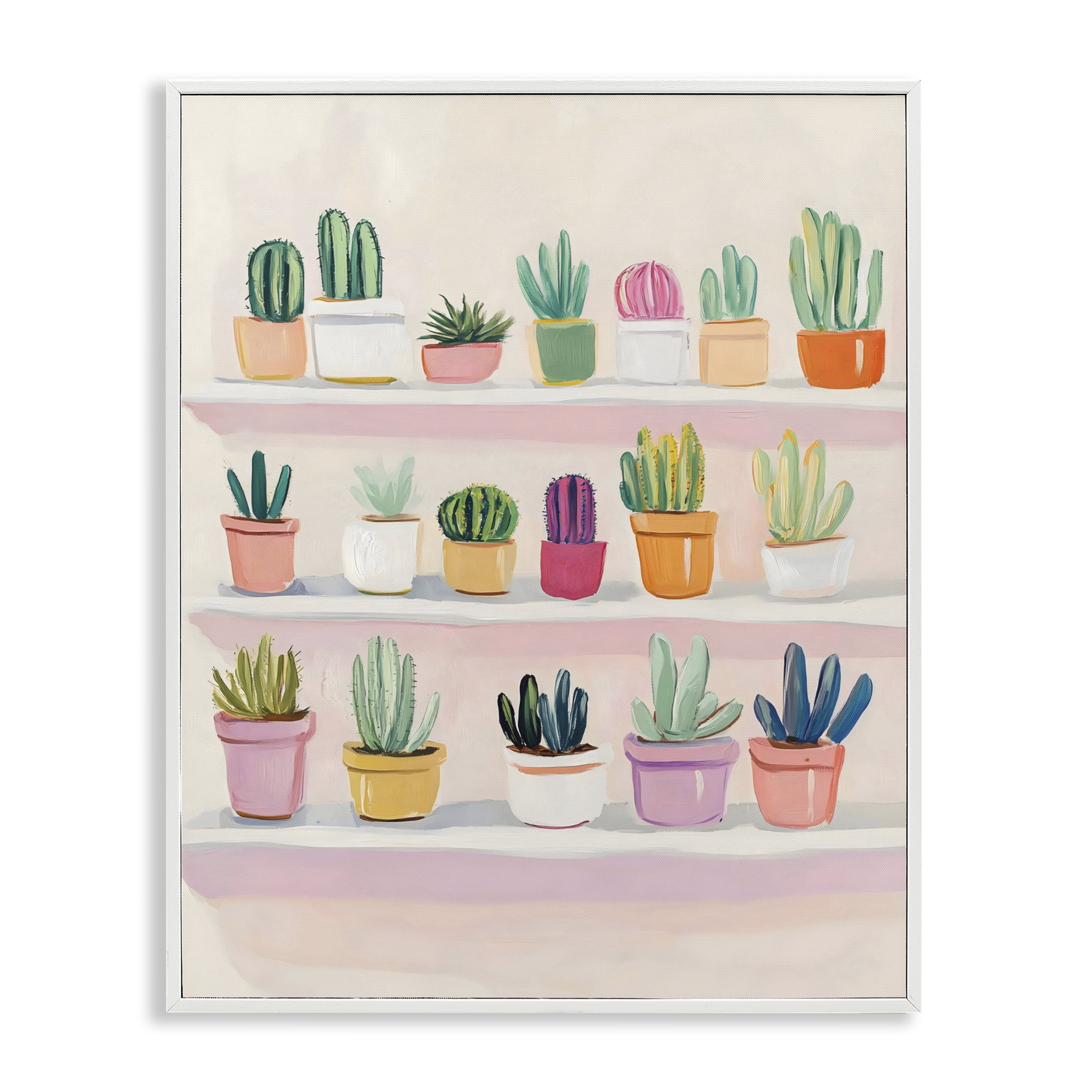 Stupell Industries Cactus Shelf Arrangement White Framed Giclee Art, design by The Prints Vibe