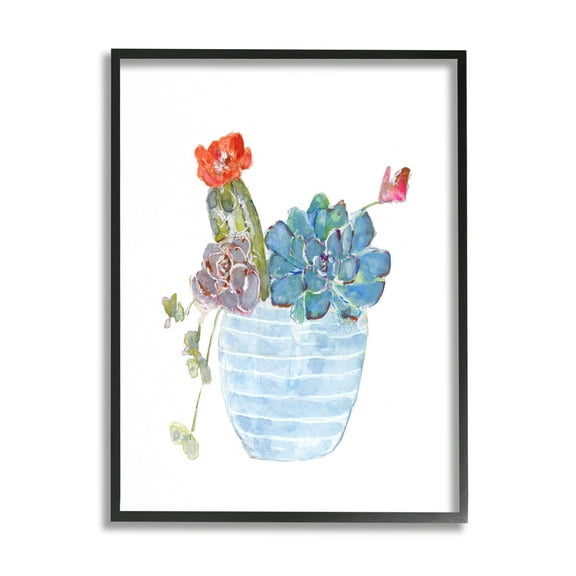 Stupell Industries Cactus Succulent Planter Graphic Art Black Framed Art Print Wall Art, Design by Sally Swatland