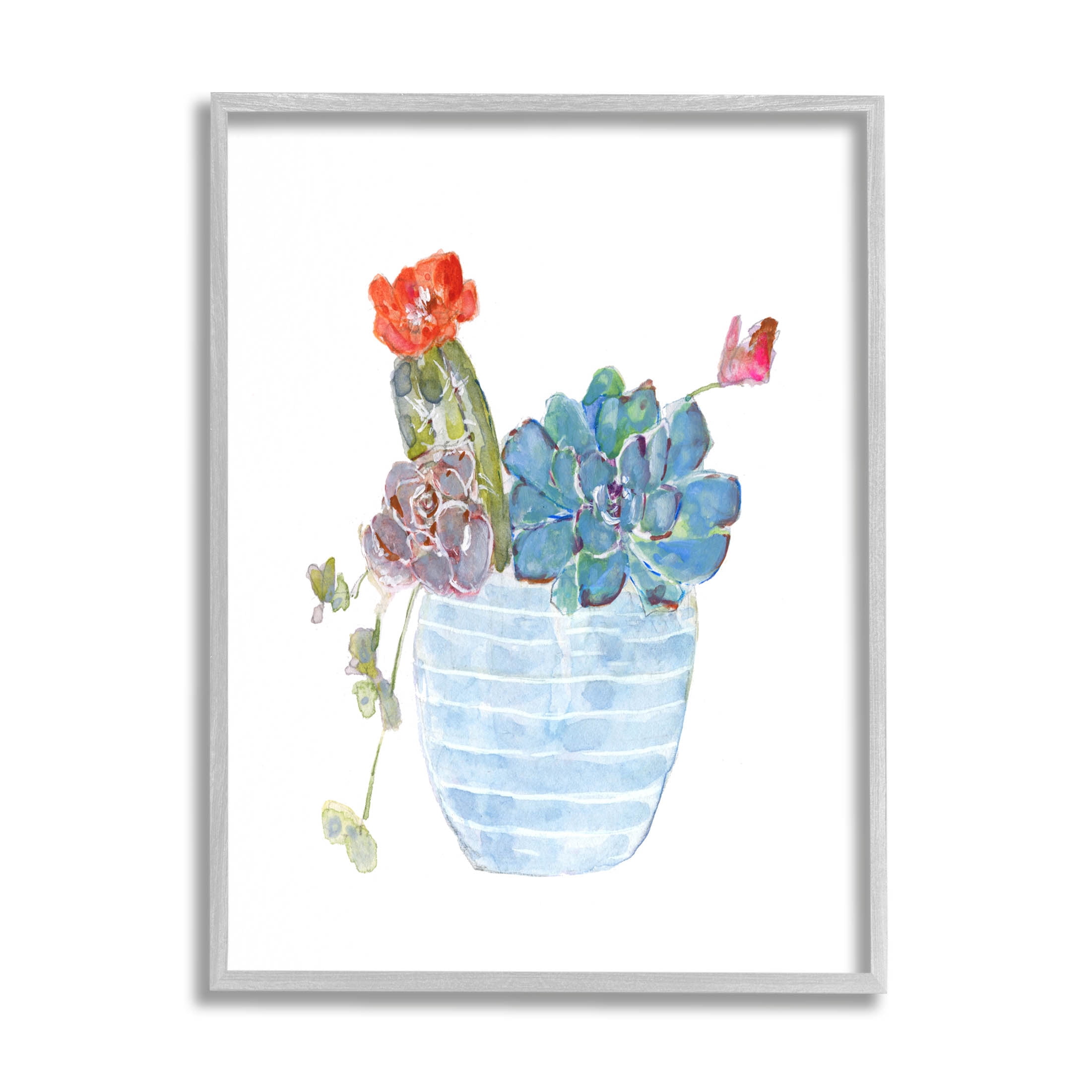 Stupell Industries Cactus Succulent Planter Graphic Art Gray Framed Art Print Wall Art, Design by Sally Swatland
