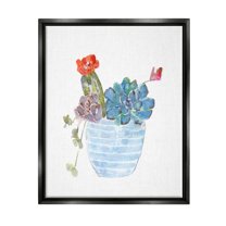 Stupell Industries Cactus Succulent Planter Graphic Art Jet Black Floating Framed Canvas Print Wall Art, Design by Sally Swatland
