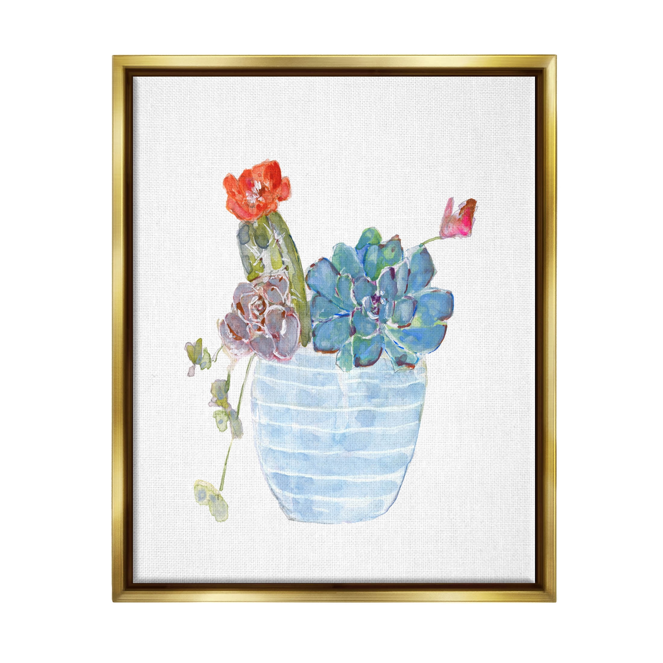 Stupell Industries Cactus Succulent Planter Graphic Art Metallic Gold Floating Framed Canvas Print Wall Art, Design by Sally Swatland