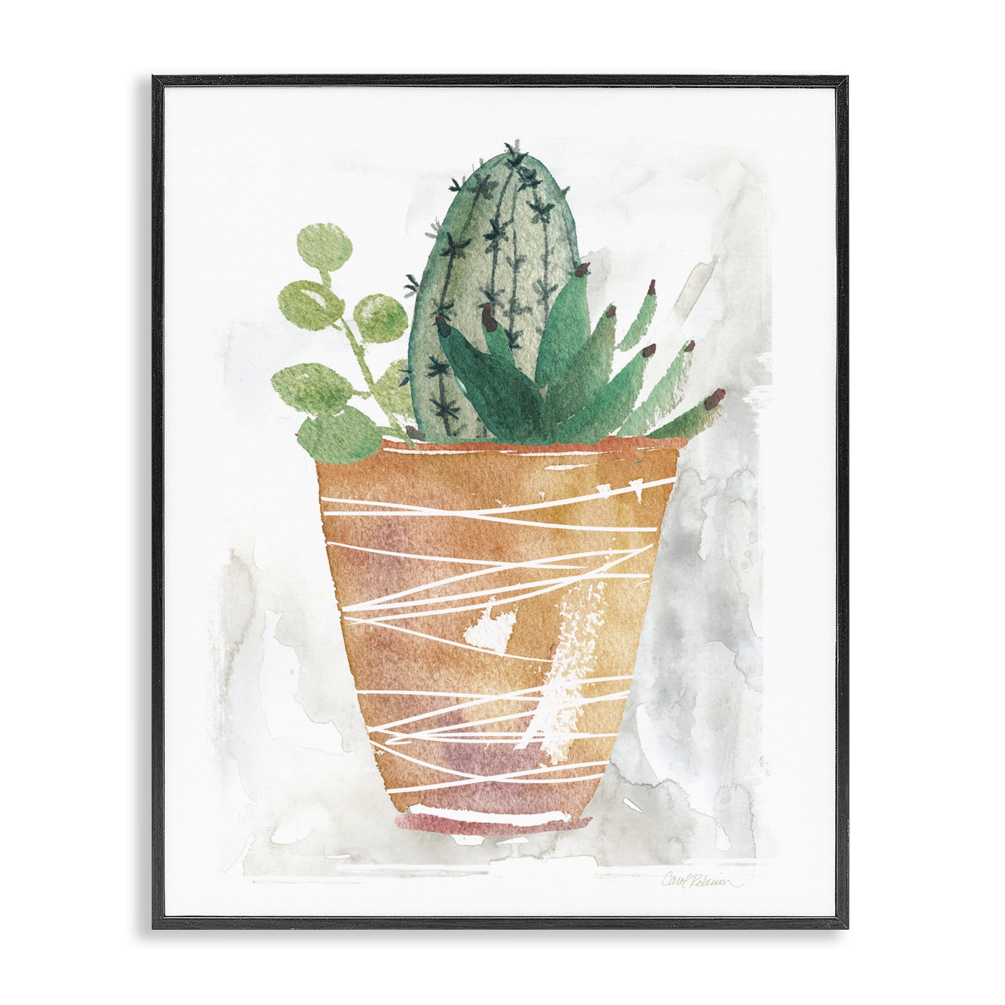 Stupell Industries Cactus & Succulent Vase Plants & Flowers Painting Black Framed Art Print Wall Art, 24 x 30
