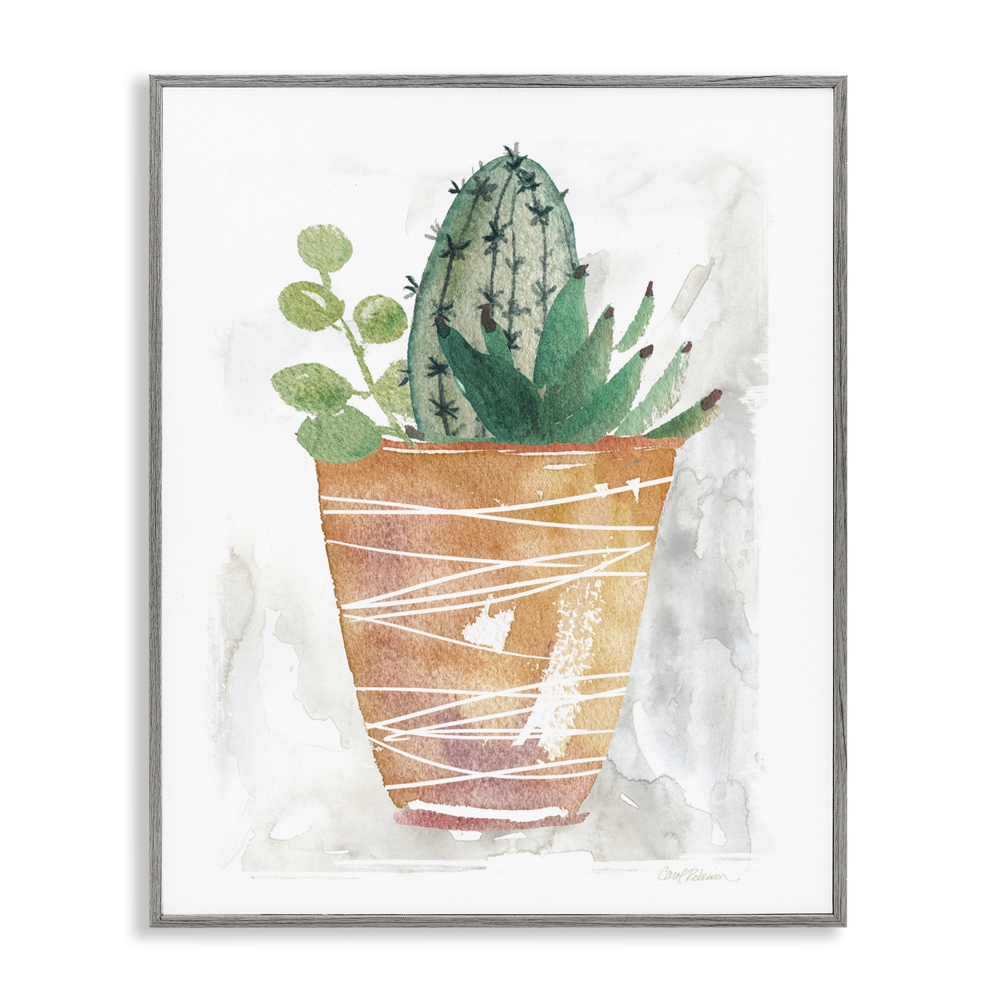 Stupell Industries Cactus & Succulent Vase Plants & Flowers Painting Gray Framed Art Print Wall Art, 24 x 30
