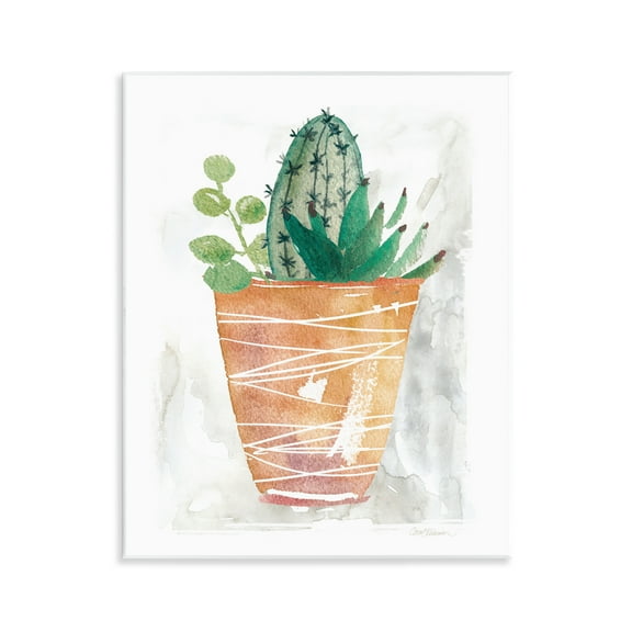 Stupell Industries Cactus & Succulent Vase Plants & Flowers Painting Unframed Art Print Wall Art, 11 x 14