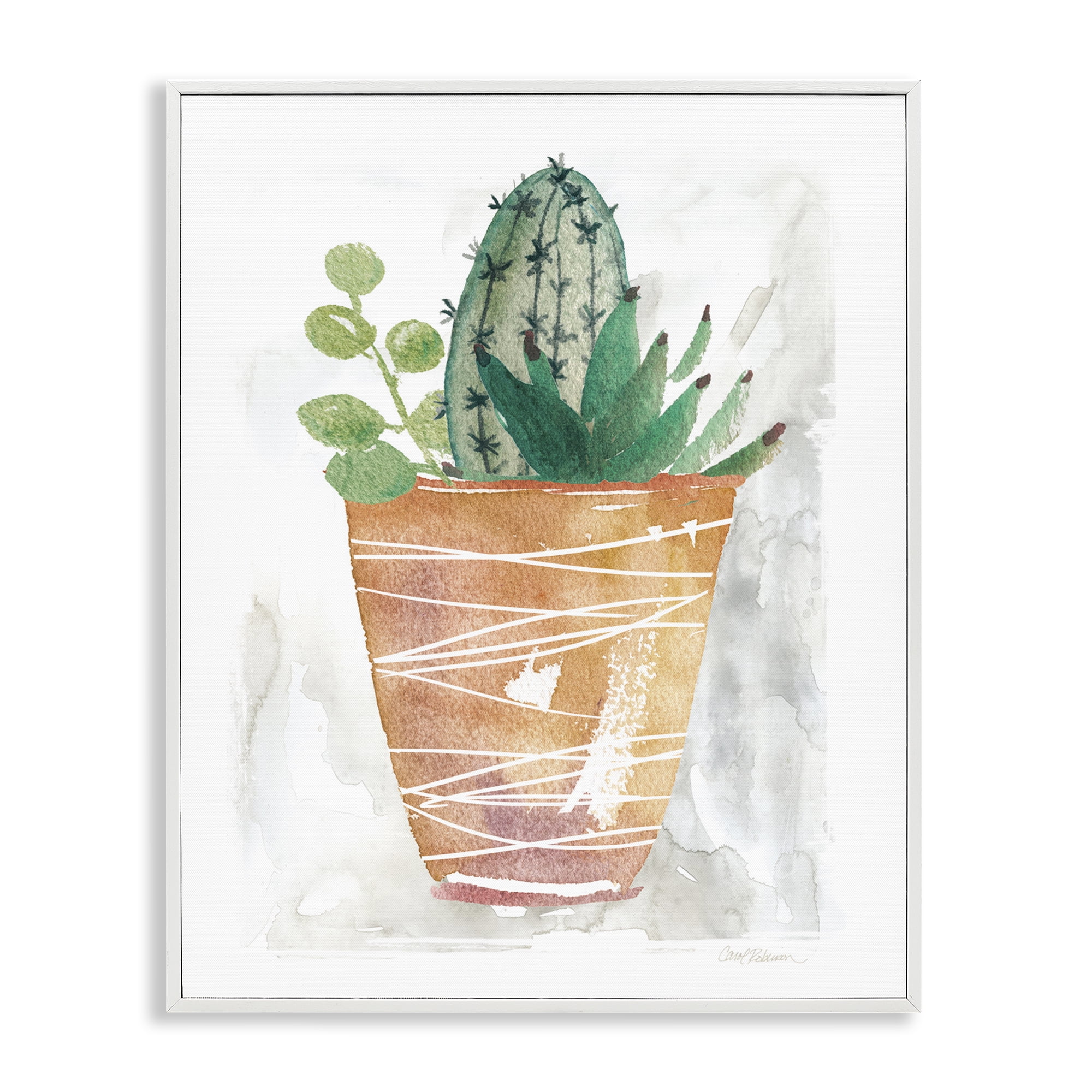 Stupell Industries Cactus & Succulent Vase Plants & Flowers Painting White Framed Art Print Wall Art, 24 x 30