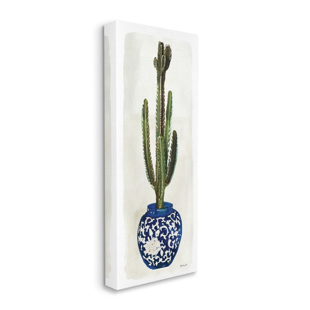 Stupell Industries Cactus in Blue Ornate Vase Succulent Still Life Canvas Wall Art Design by Stellar Design Studio, 13" x 30"