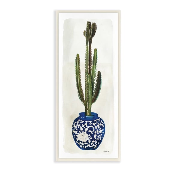 Stupell Industries Cactus in Blue Ornate Vase Succulent Still Life Wall Plaque Design by Stellar Design Studio