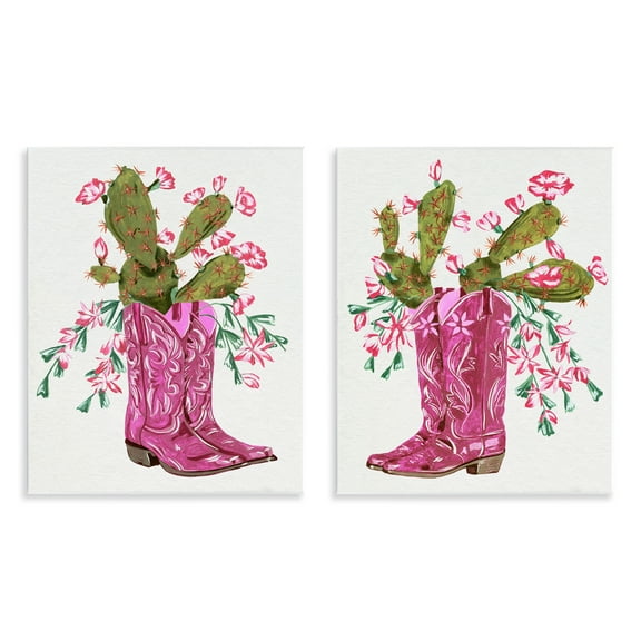 Stupell Industries Cactus in Pink Cowgirl Boots Entertainment Painting Unframed Art Print Wall Art, 11 x 14, Set of 2