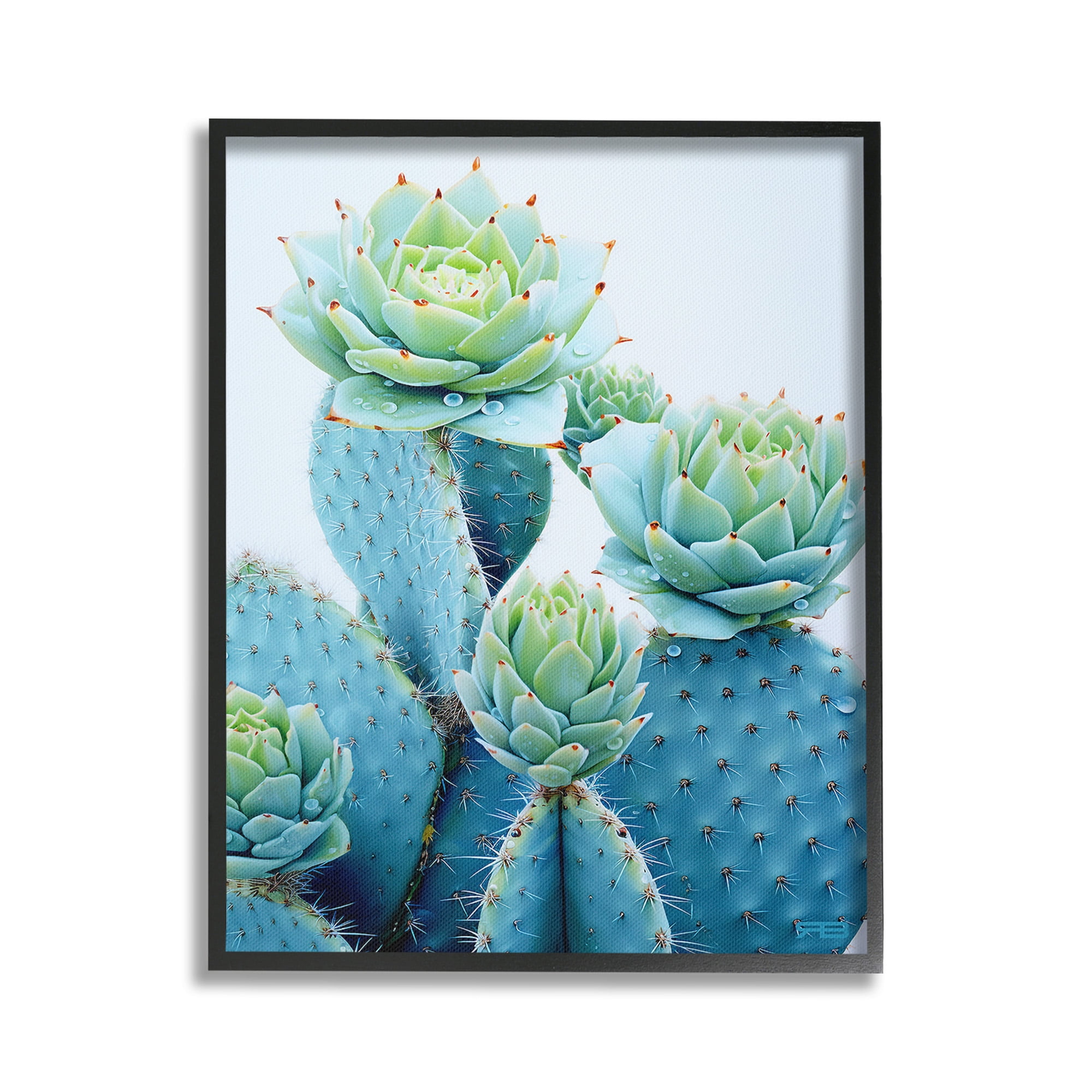 Stupell Industries Cactus with Succulent Blooms Botanical & Floral Painting Black Framed Art Print Wall Art, 24 x 30