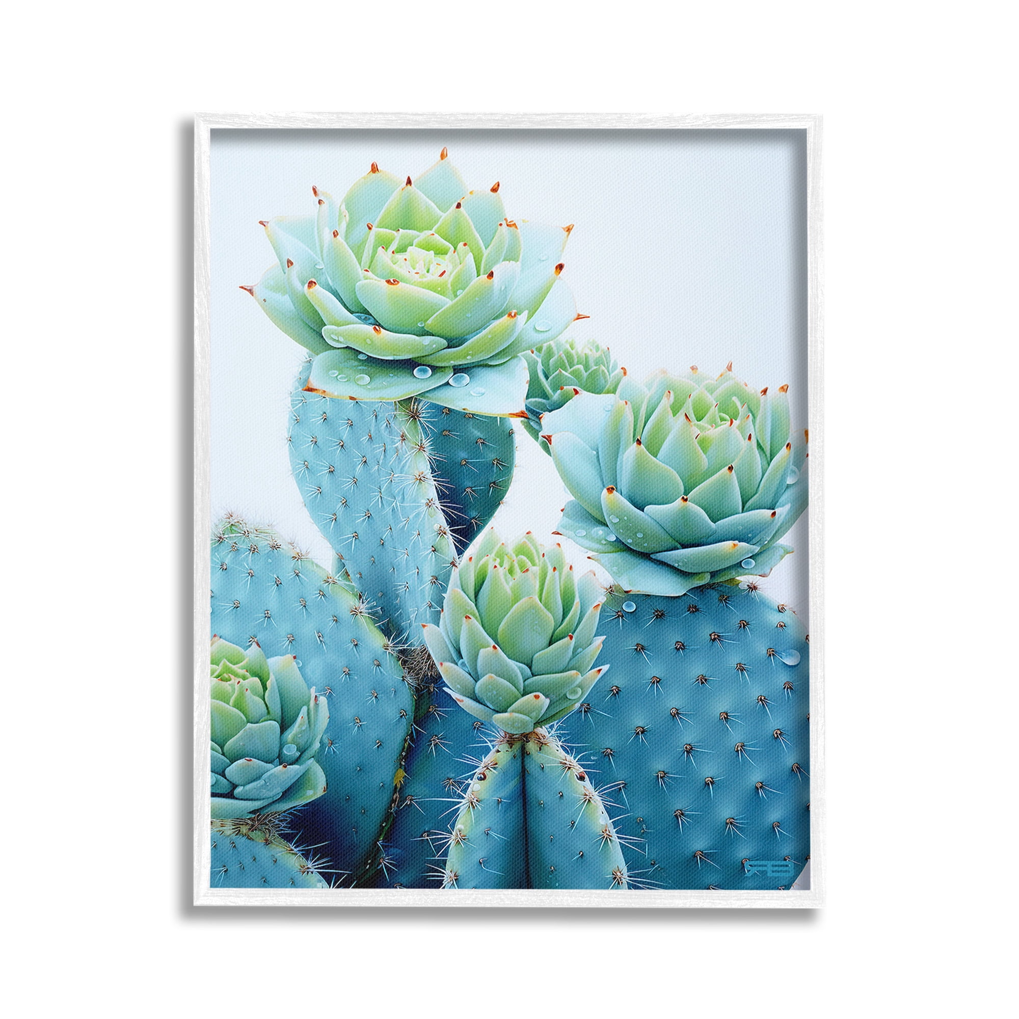 Stupell Industries Cactus with Succulent Blooms Botanical & Floral Painting White Framed Art Print Wall Art, 16 x 20
