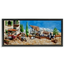 Stupell Industries Café & Airplane Scene Scenery Painting Black Floater Framed Art Print Wall Art, 25 x 11