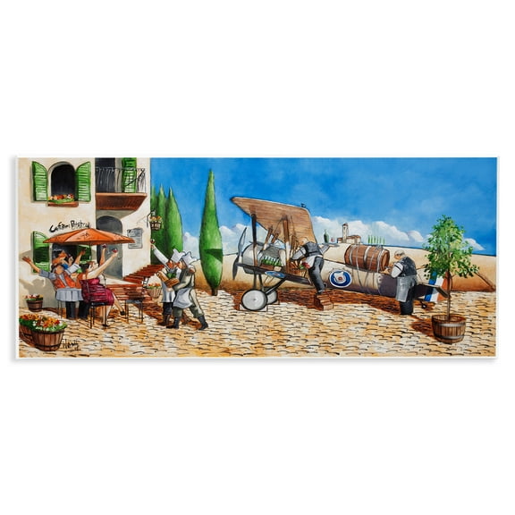 Stupell Industries Café & Airplane Scene Scenery Painting Unframed Art Print Wall Art, 17 x 7
