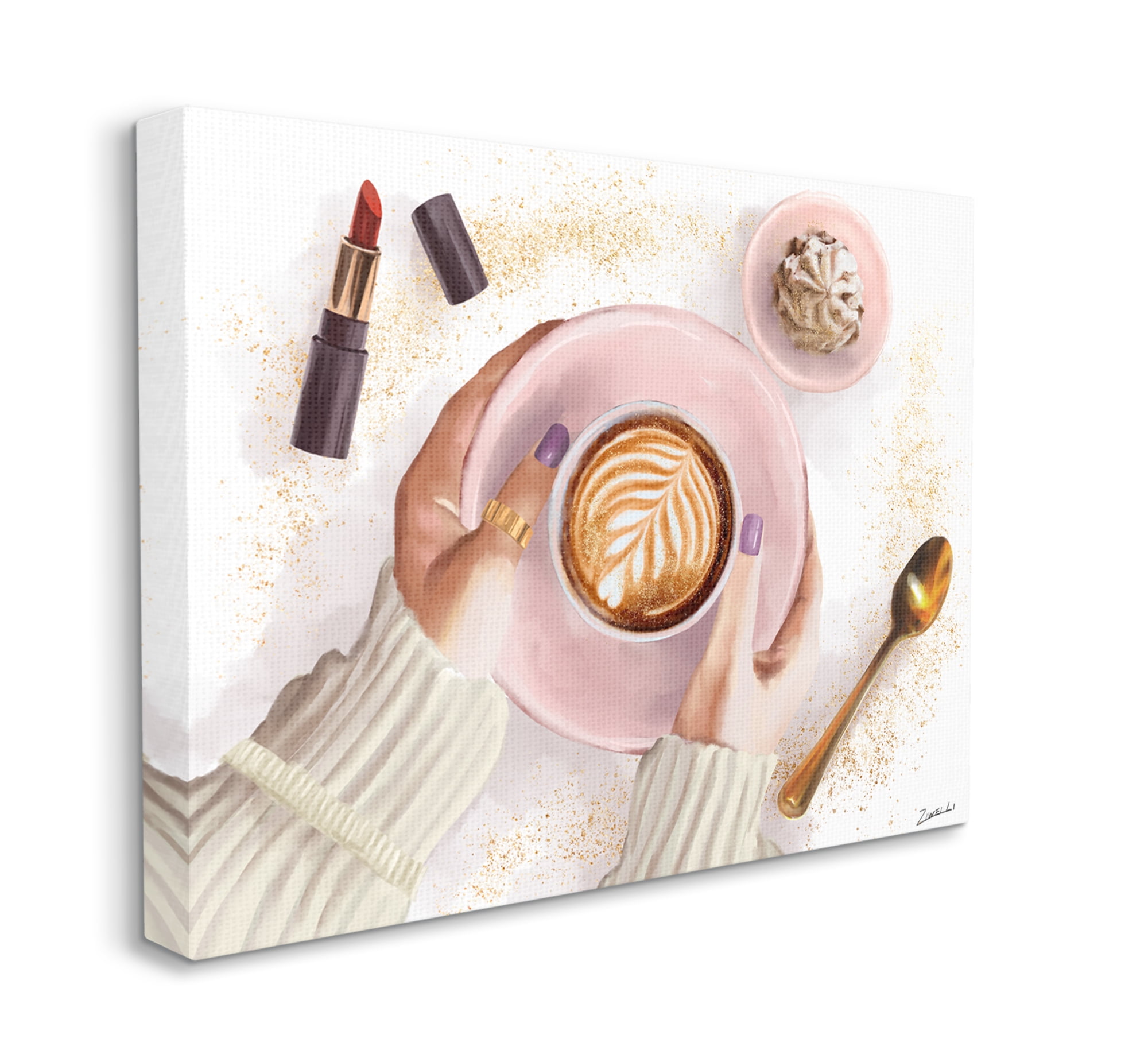 Stupell Industries Café Cappuccino Cup with Glam Fashion Lipstick Canvas Wall Art, 16 x 20, Design by Ziwei Li