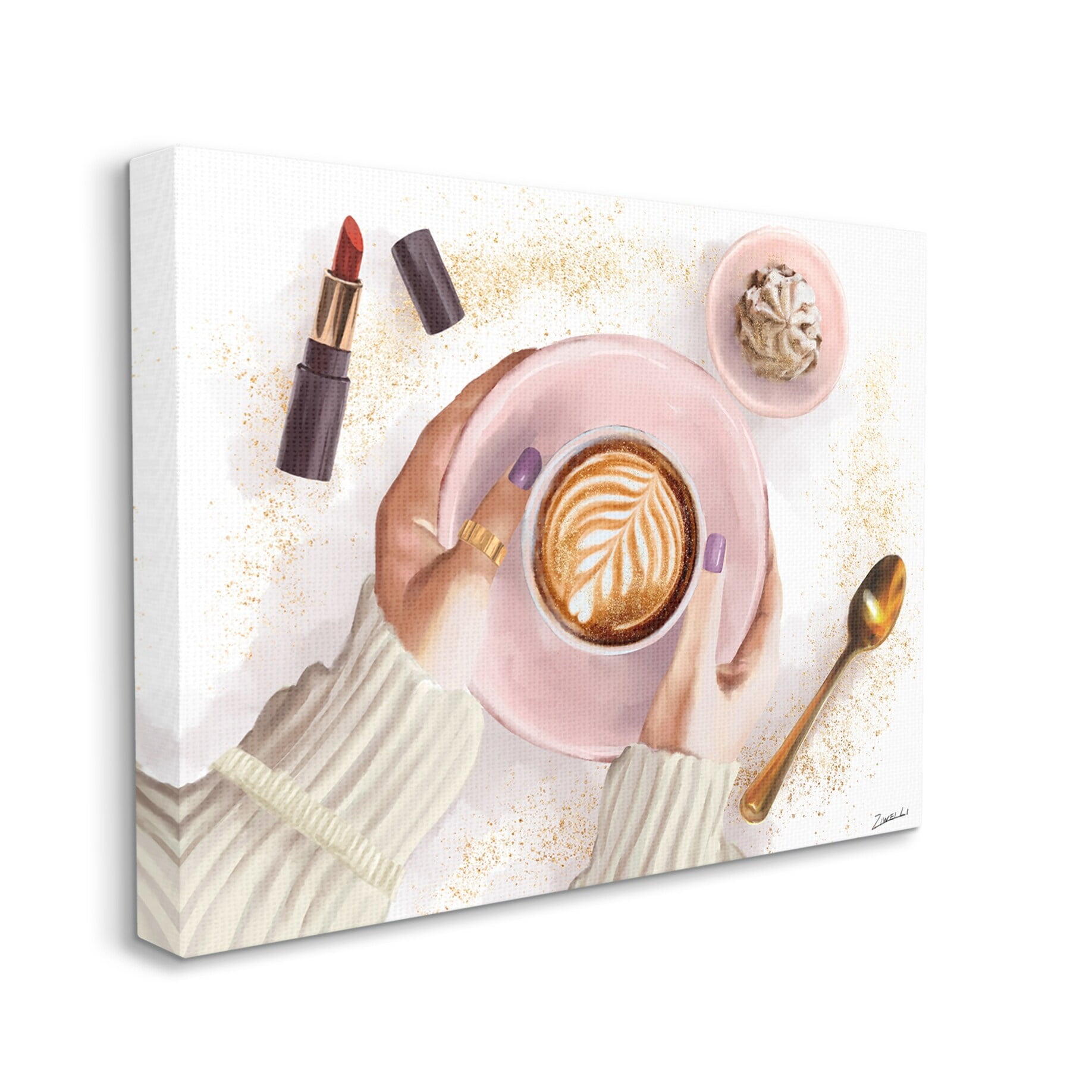 Stupell Café Cappuccino Cup with Glam Fashion Lipstick Canvas Wall Art 30 x 40